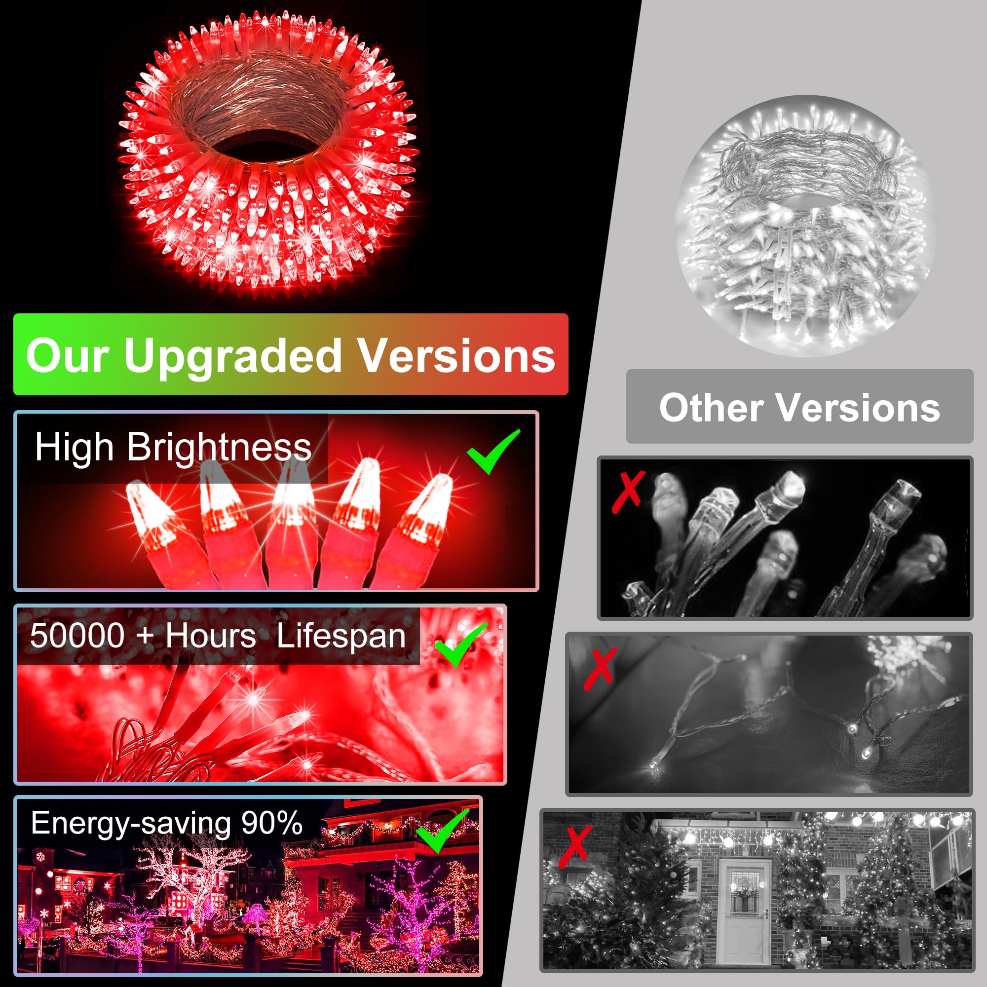 300 Led Christmas Tree Lights  Connectable Christmas Lights Indoor With Timer Memory & Dimmable & 12 Modes  75Ft Decoration Fairy String Lights For Outside Bedroom Home Patio Yard Tree Party  Red