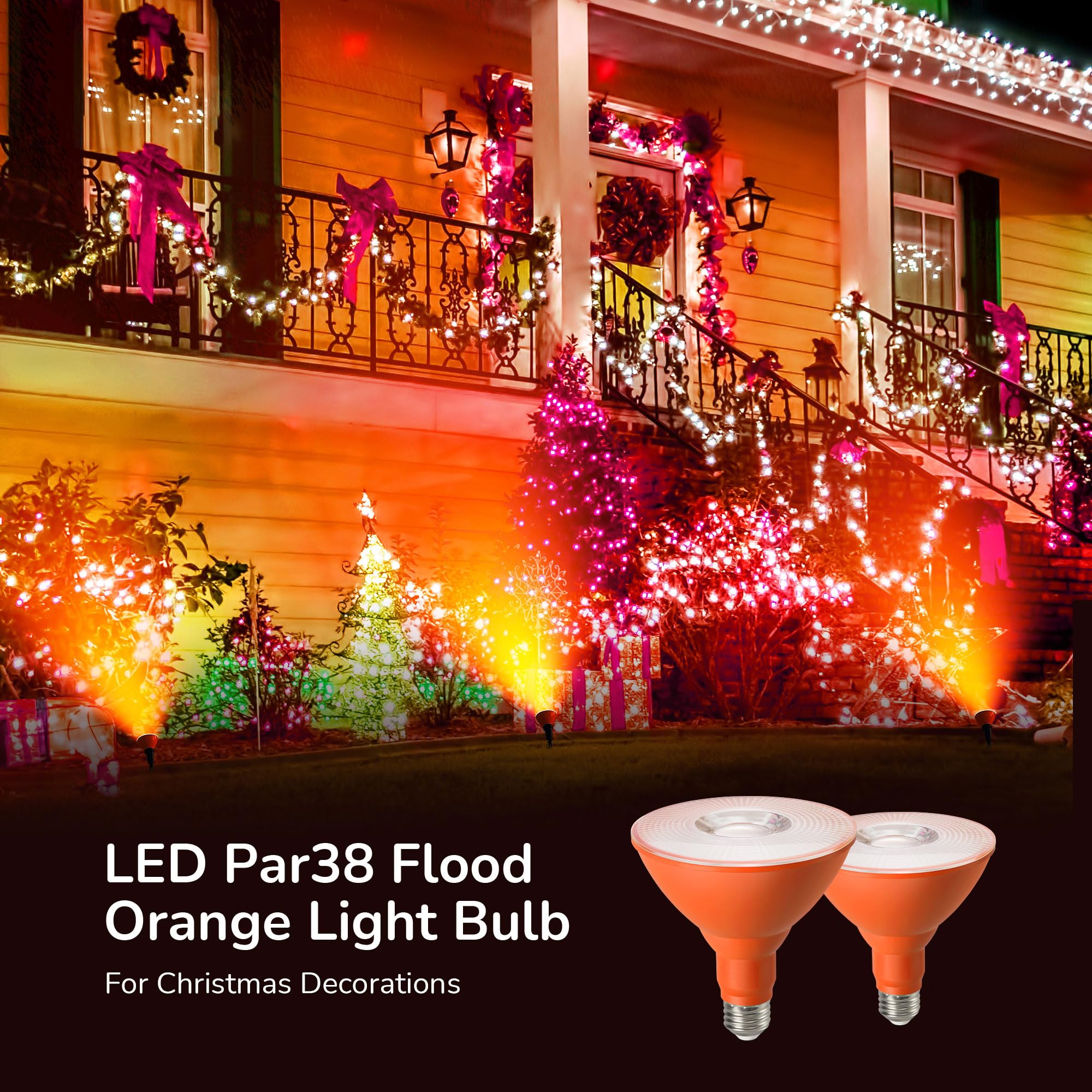 Edishine 18W Dimmable Orange Led Flood Light Bulbs, 2 Pack, Etl Listed For Christmas Decor