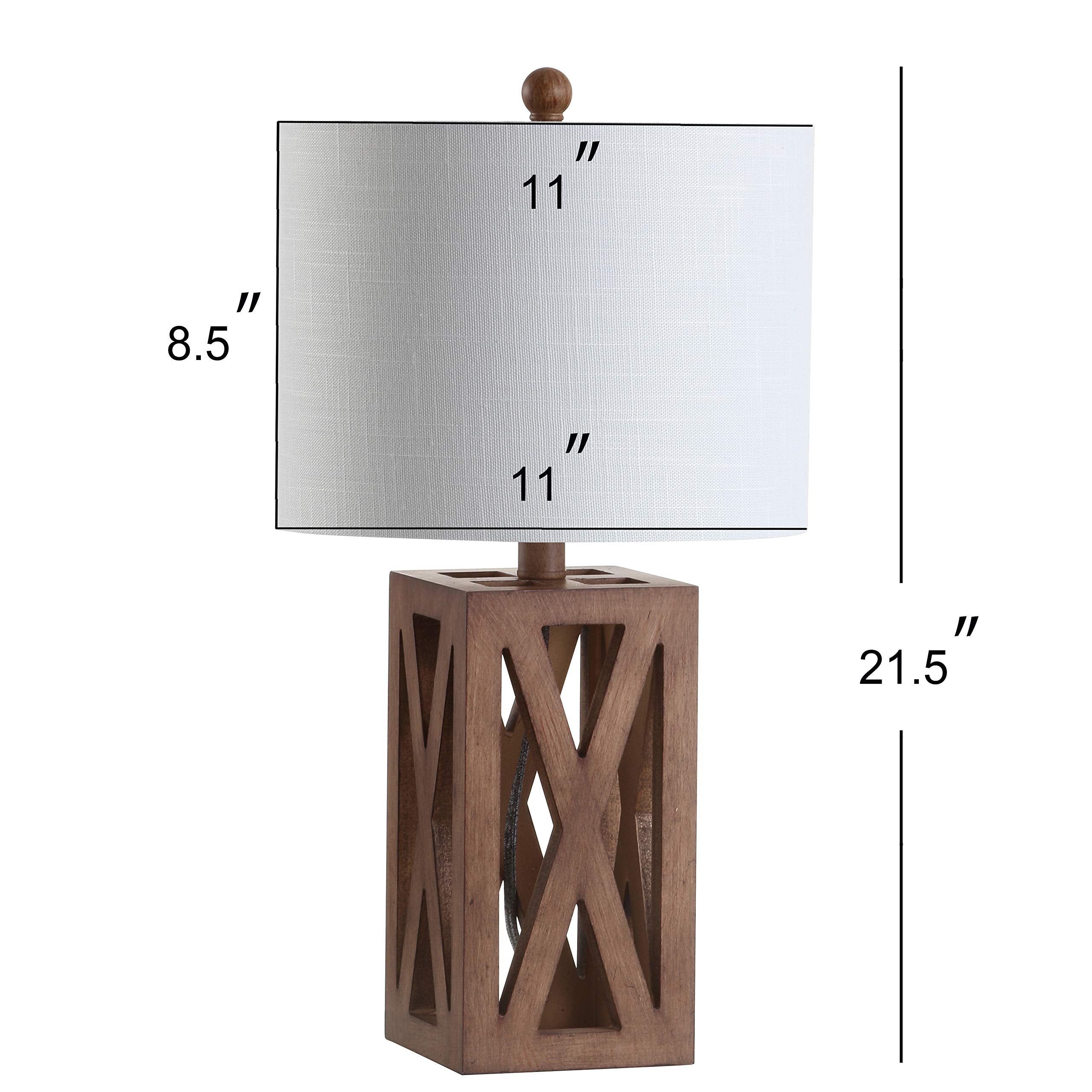 JONATHAN Y Wood LED Table Lamp, 21.5in Industrial Rustic Design, Brown, Model JYL1062A, Suitable for Bedroom or Office