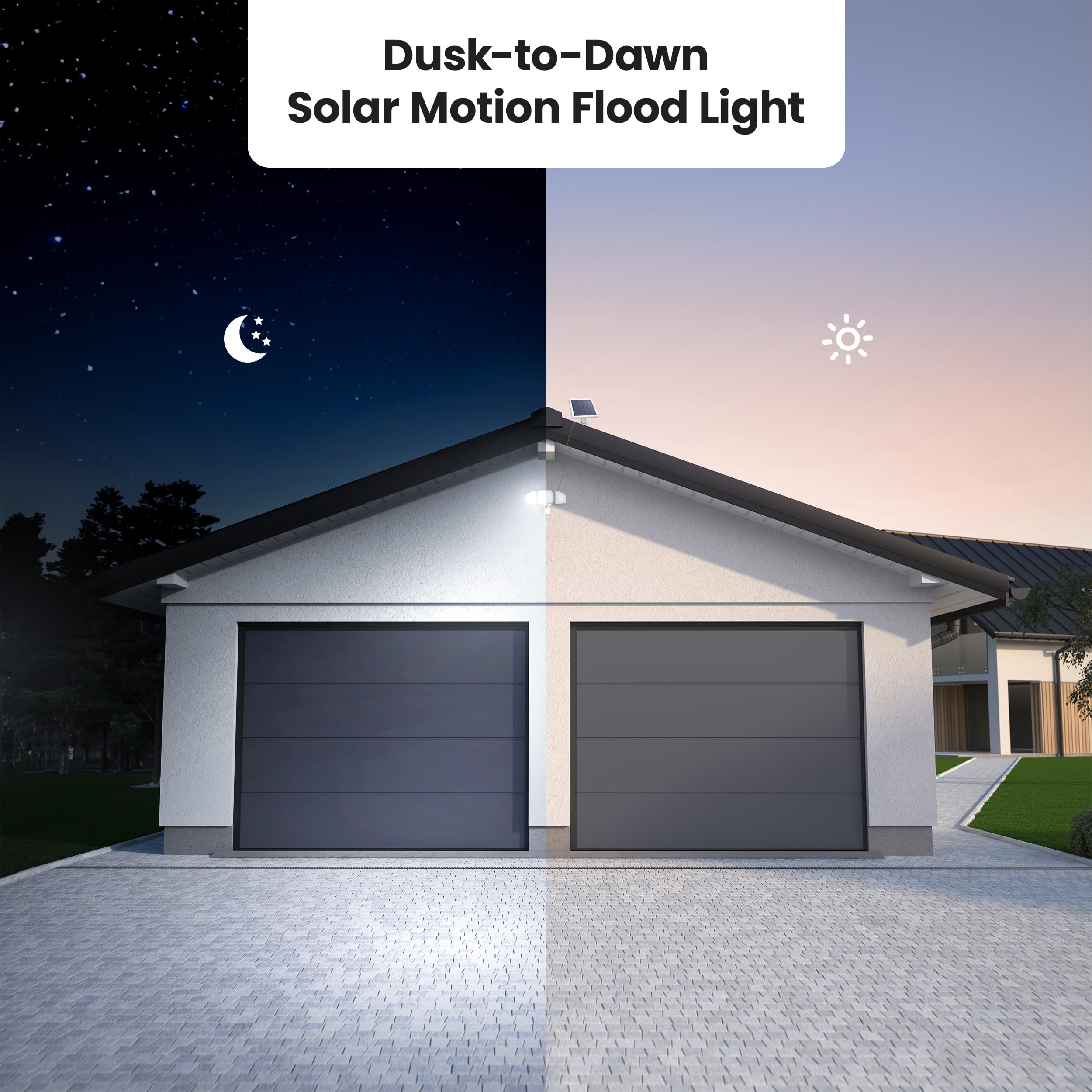 Feit Electric Outdoor LED Triple Head Solar Security Flood Lights, 3000 Lumens, Dusk-to-Dawn, 5000K Daylight, White, 1 Pack, Model S13T