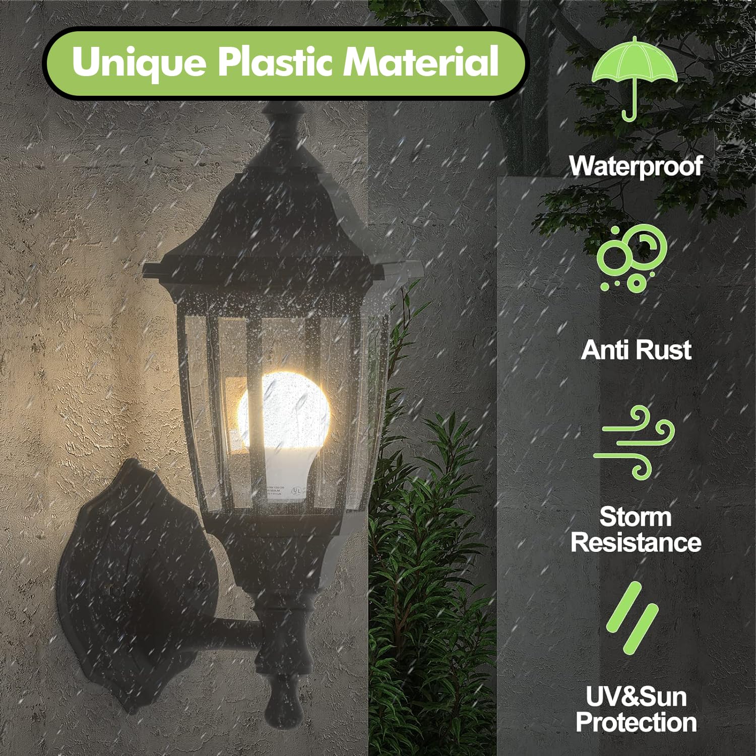 EMART Outdoor Porch Light - Waterproof Wall Lantern, Black Plastic, No Sensor, Model EM-GL-1, 1 Pack, Bulb Included