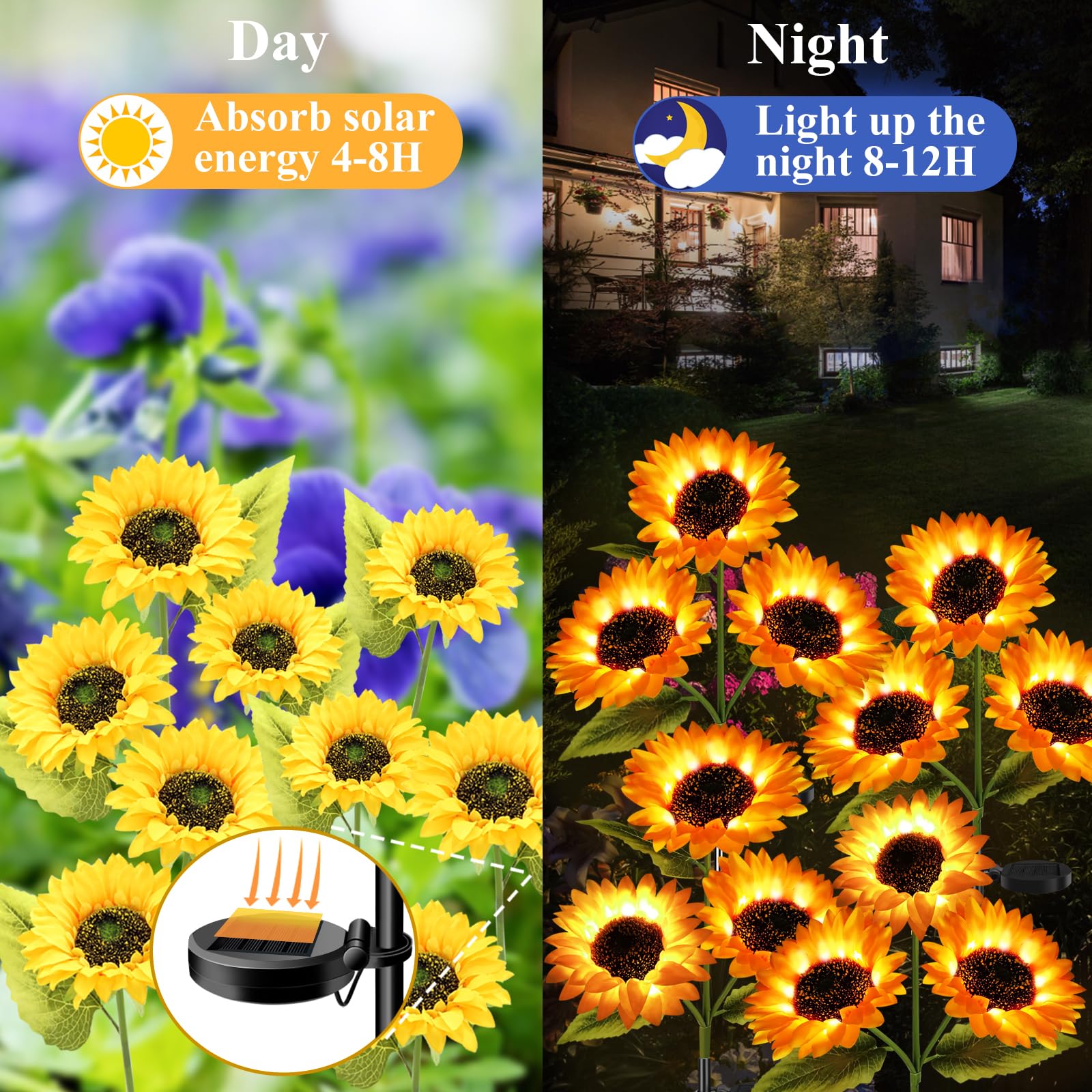 Etre Jeune Solar Garden Lights Outdoor Waterproof, 2 Pack Solar Powered Decorative Sunflower Garden Stake Lights For Outdoor Patio Pathway Walkway Landscape Yard Cemetery Grave Decorations