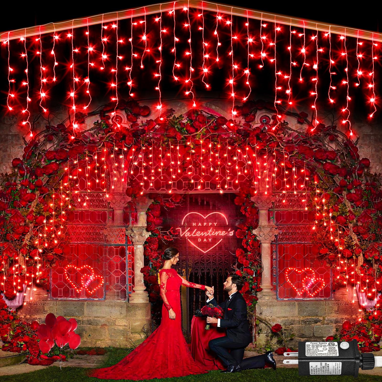 66ft Red Icicle Lights Indoor for Bedroom, 640 LED String Lights for Outside Clear Wire Connectable Twinkle Light with 8 Modes T