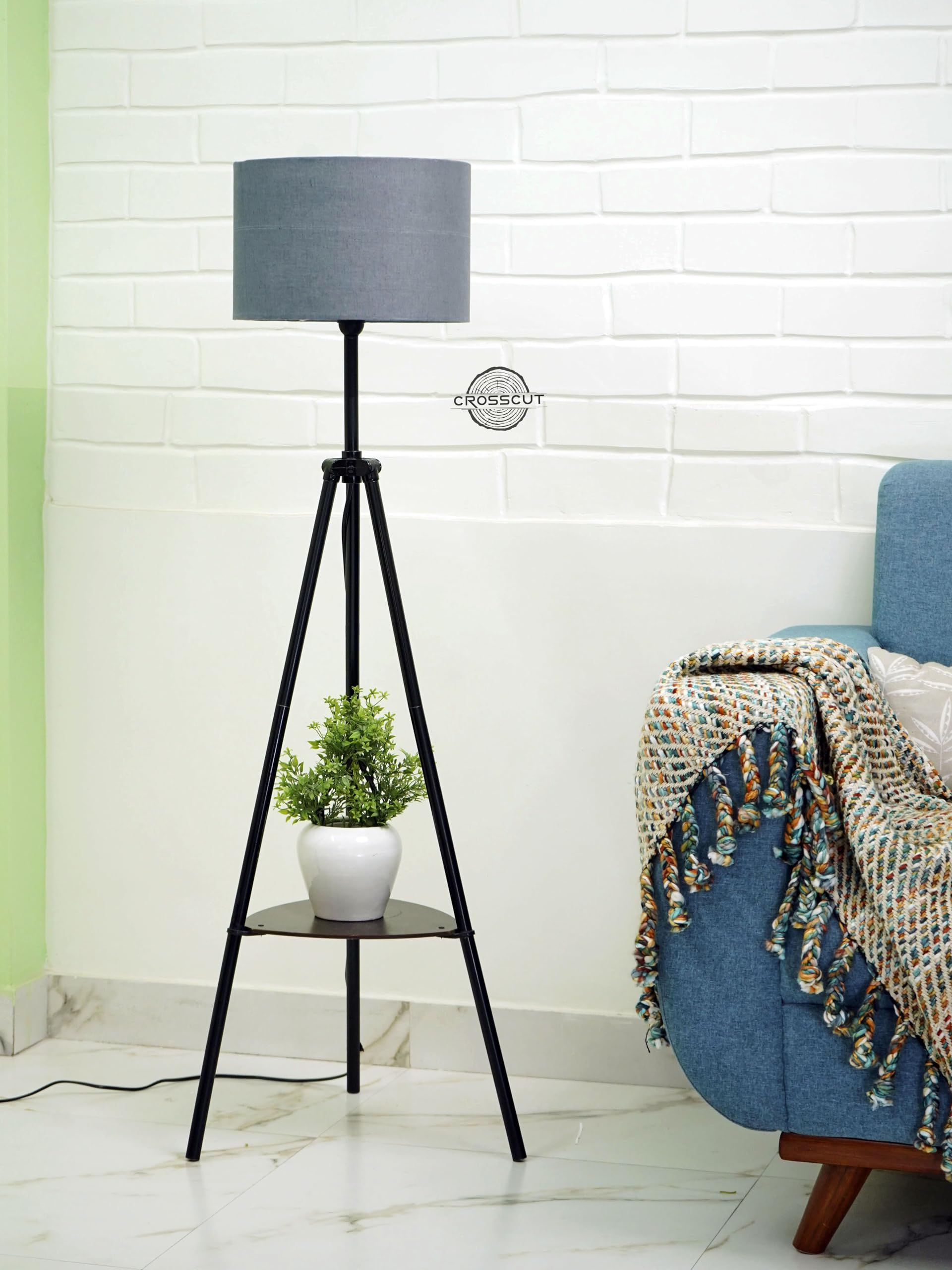 Crosscut Furniture Metal Floor Lamp with decorative shelf (Gothic Grey)
