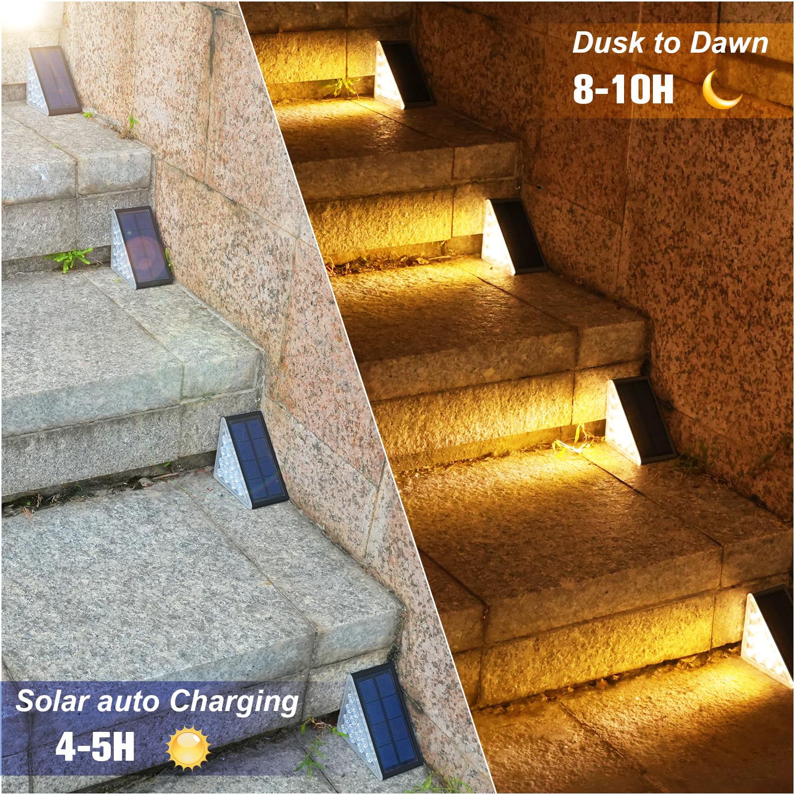 VOLISUN Solar Step Lights, 6 Pack Outdoor Waterproof LED Stair Lights, 80 Lumen Black Deck Light for Steps, Front Porch & Patio