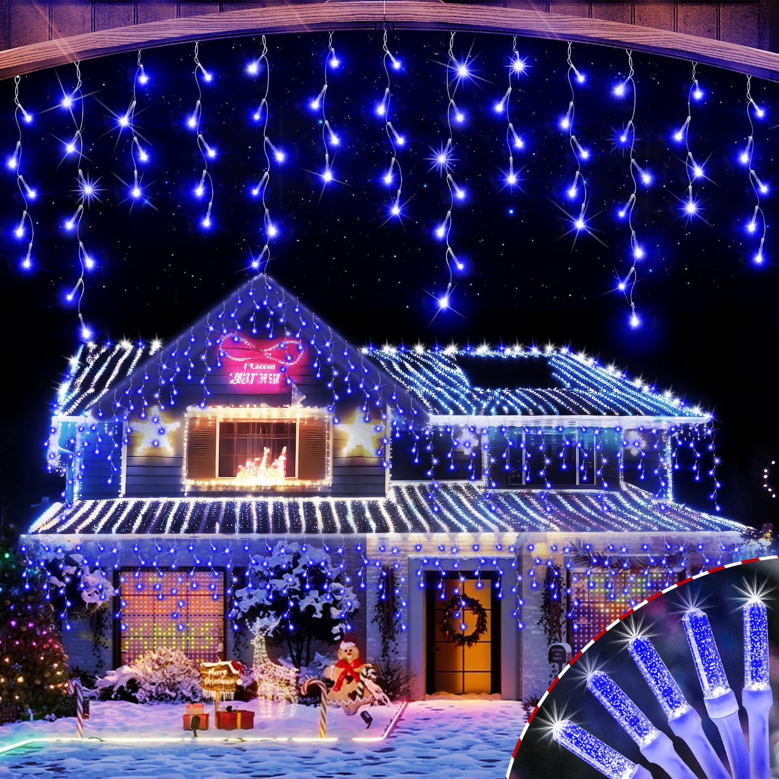 Heceltt 360LED Christmas String Lights, 49FT, 72 Drops, Blue, Waterproof, 8 Modes, Plug-in, Timer, Model HECE-ST82