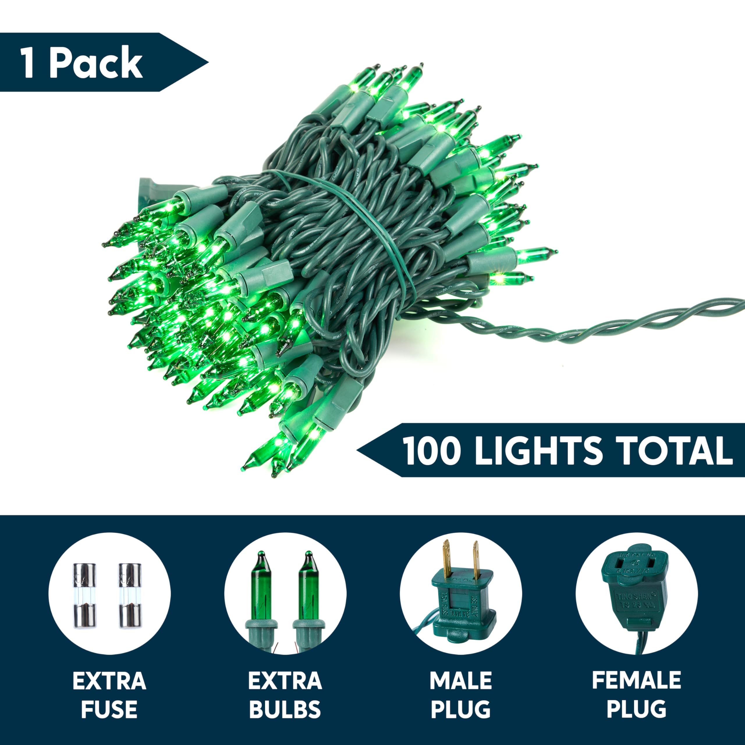 Joiedomi Green Christmas String Lights 100 Count 22.3Ft Christmas Fairy Tree Lights Plug In For Indoor Outdoor Xmas Decorations Patio Holiday Theme Party Yard House Green Wire