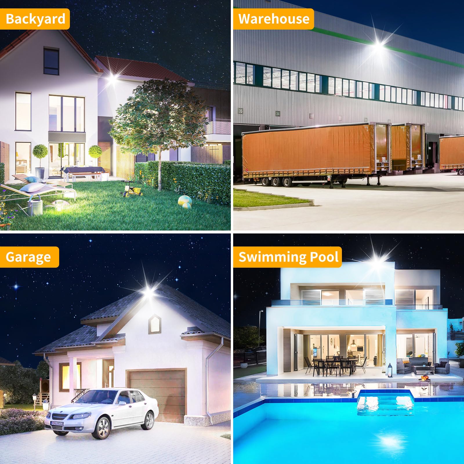 200W Led Flood Light Outdoor With 6Ft Plug, 24000Lm Brighter Exterior Security Lights, 5000K Daylight Led Work Light, Ip66 Water