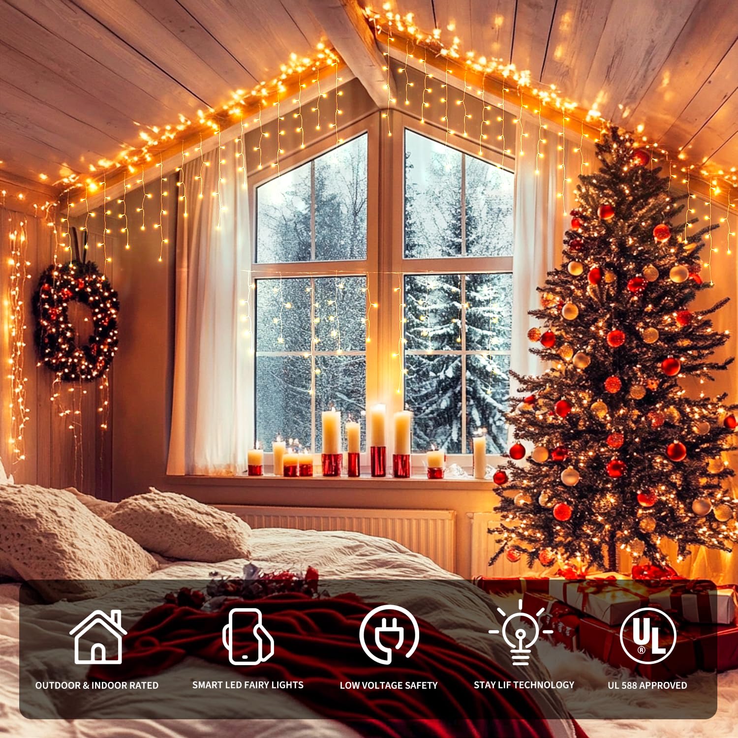 JMEXSUSS 400 LED RGB Icicle Lights - Color Changing, Plug-in for Indoor/Outdoor Use, 42.6FT Length