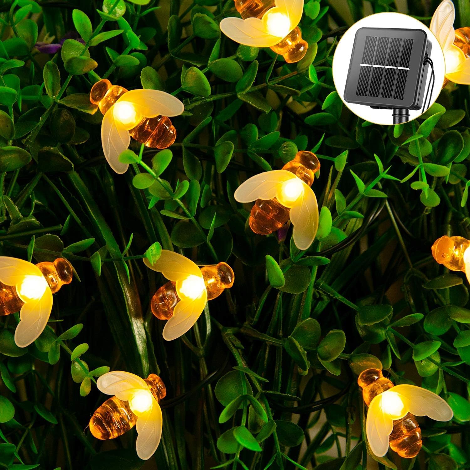 Brightown Solar Bee String Lights 31FT 50 LED Waterproof Warm White for Outdoor Patio Garden Wedding Decor
