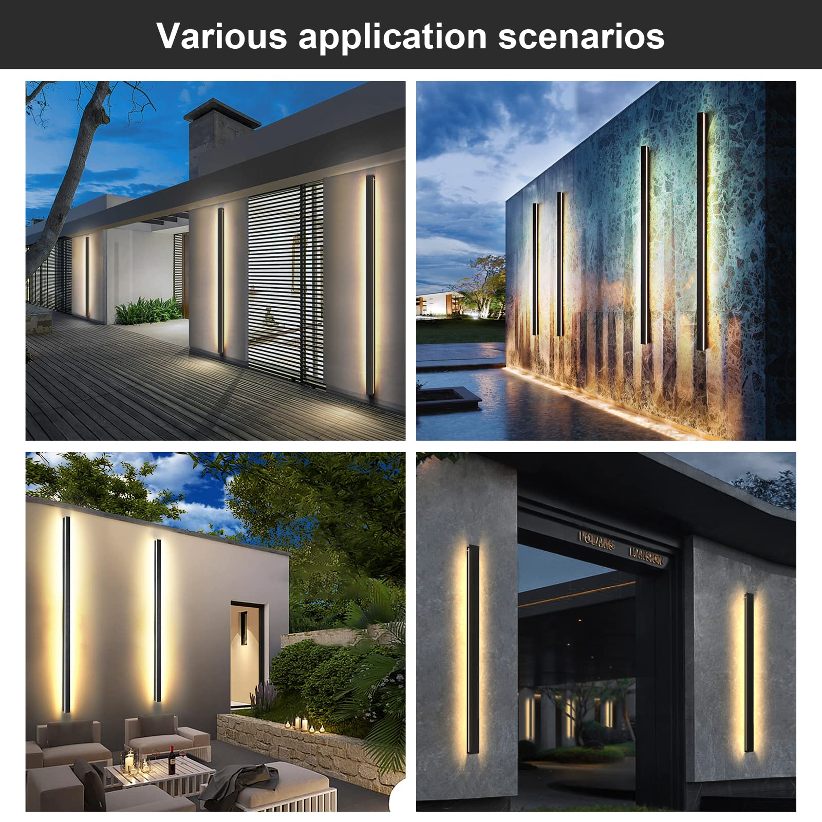 Sjiguangz 79 Inch Outdoor Long Wall Sconce, Waterproof Ip65 Modern Linear Wall Light, Outside 60W Led Elegant Rectangular Warm L