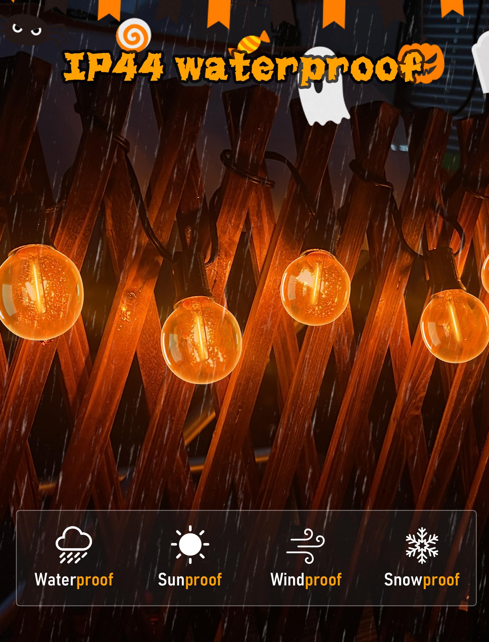 GOOTHY Halloween String Lights, 25Ft, 27 LED Shatterproof Orange Globe Bulbs, Outdoor Patio Decor