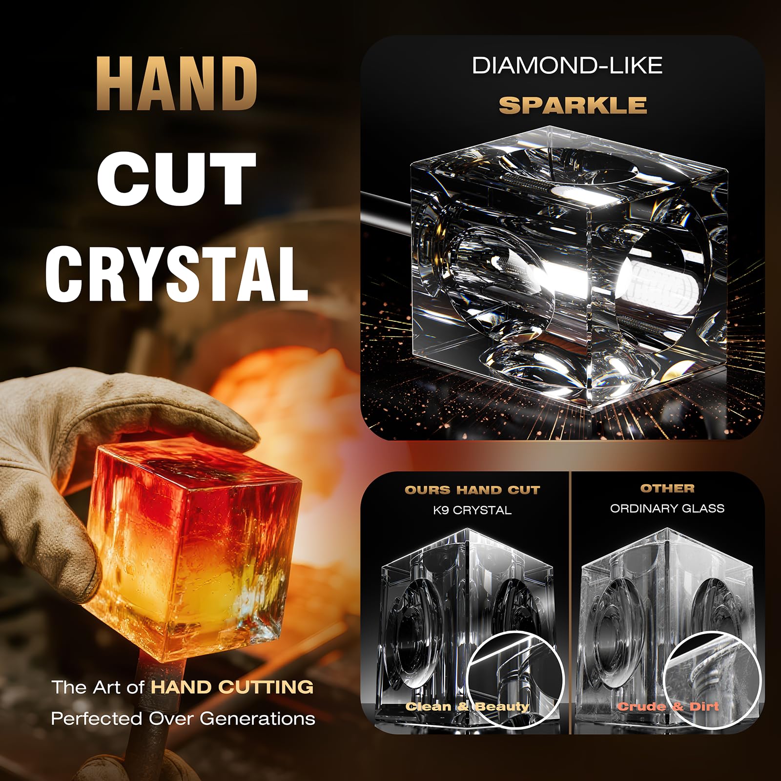 Semi Flush Mount Ceiling Light Fixture 6-Light Modern Crystal Chandeliers Black And Gold Farmhouse Lighting Fixtures For Dining Room Living Room Kitchen Bedroom Entryway