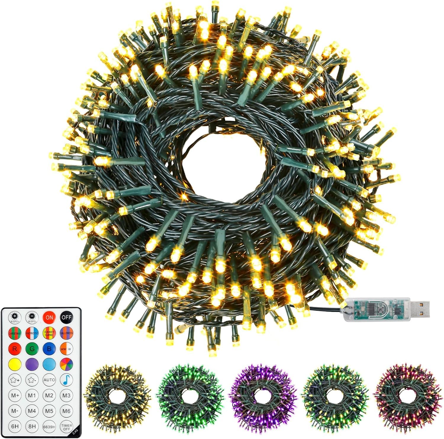 Christmas String Lights 150 LED, APP adjusts brightness change speed, with remote adjustable RGB decorative lights, used for dec