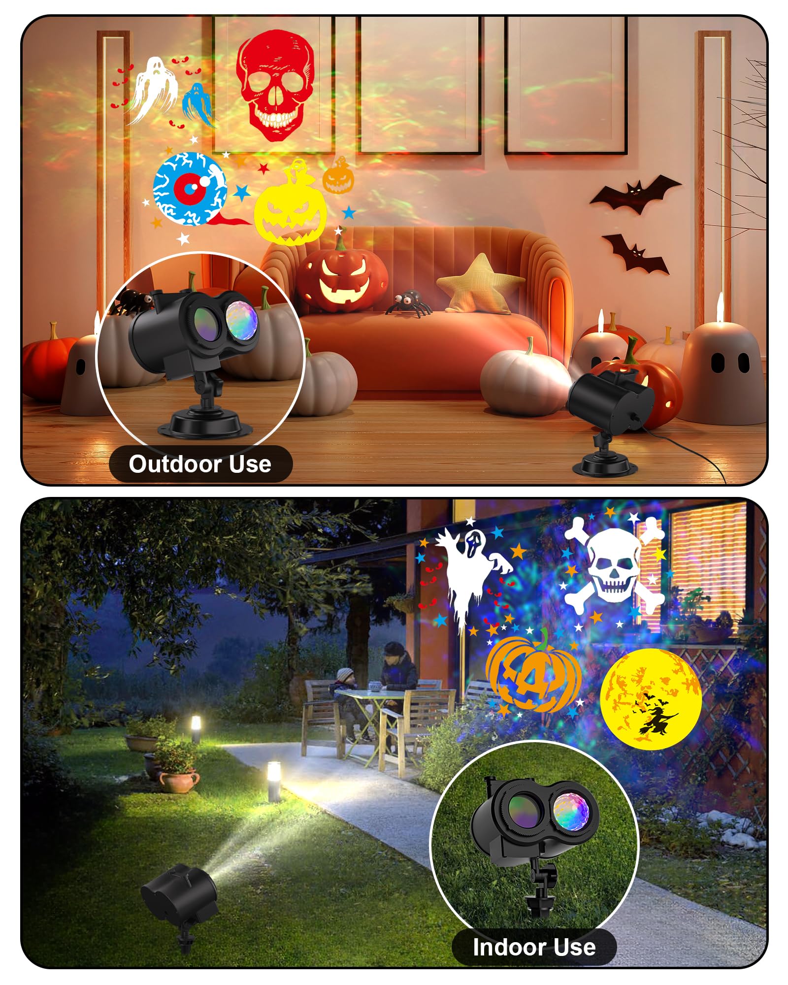 COOLWUFAN 2-in-1 Projector Lights with 30 HD Effects, 3D Ocean Wave, RGBW, Model SE508 for Christmas & Halloween Garden Decor