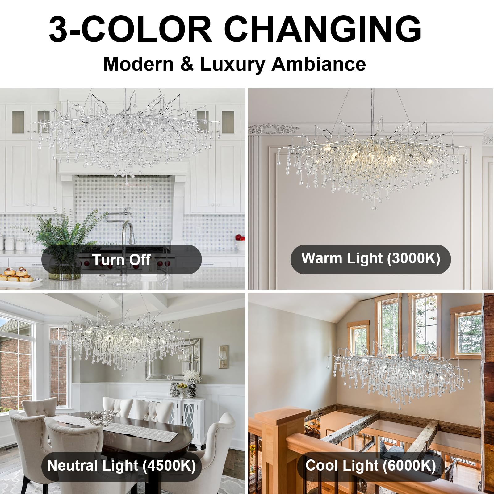 NIUZDU Modern Silver Crystal Chandelier, 47.2in Raindrop Design, Oval-Long, Model CP1002 for Dining Room, Entryway, Living Room