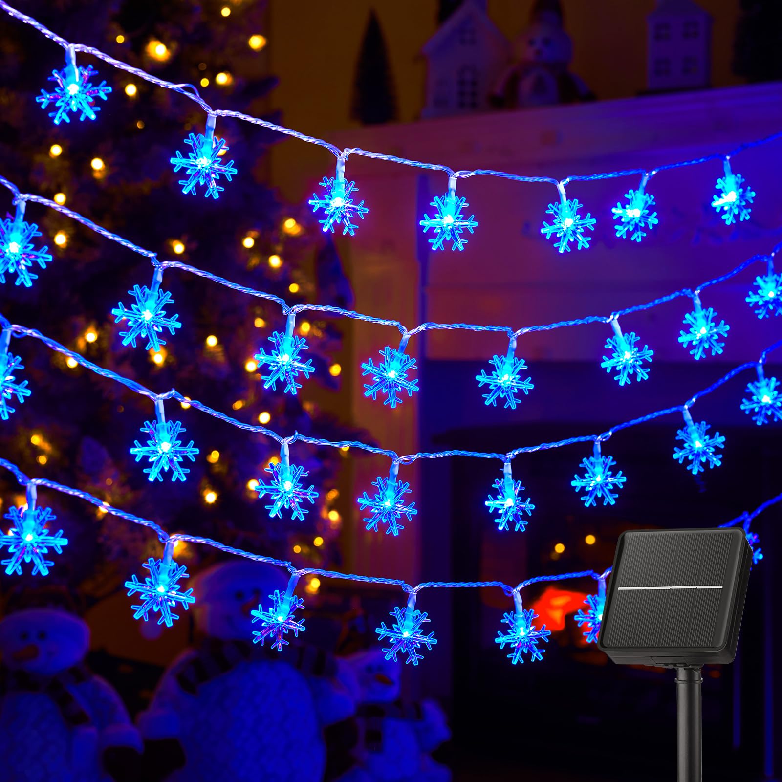 Brightown Solar Christmas Snowflake String Lights 100 LED 39 FT Outdoor Waterproof Fairy Lights with 8 Lighting Modes for Weddin
