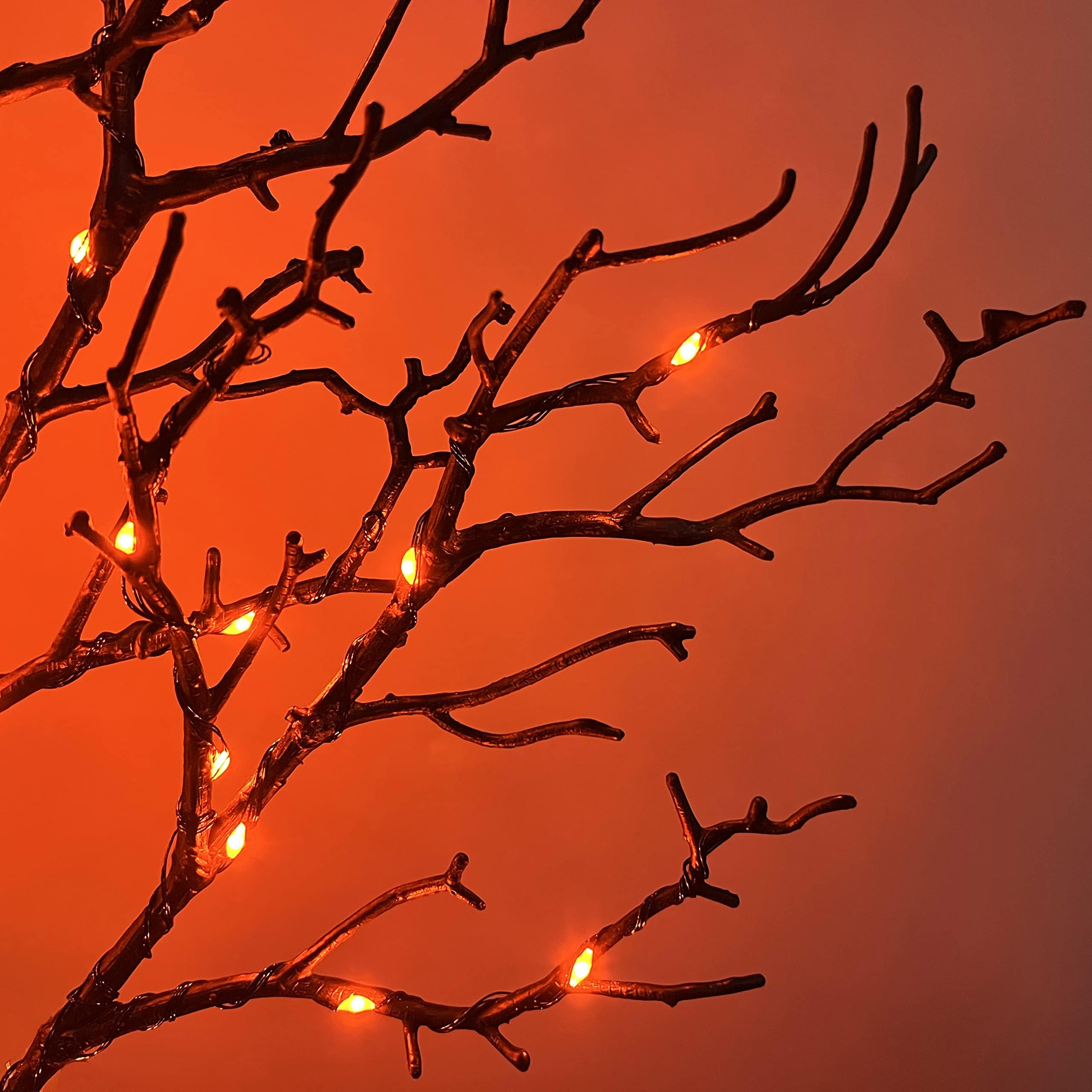 Birchlitland 4ft Halloween Tree with 150 Orange Fairy Lights - Glittered Black Decoration for Indoor/Outdoor Halloween Party