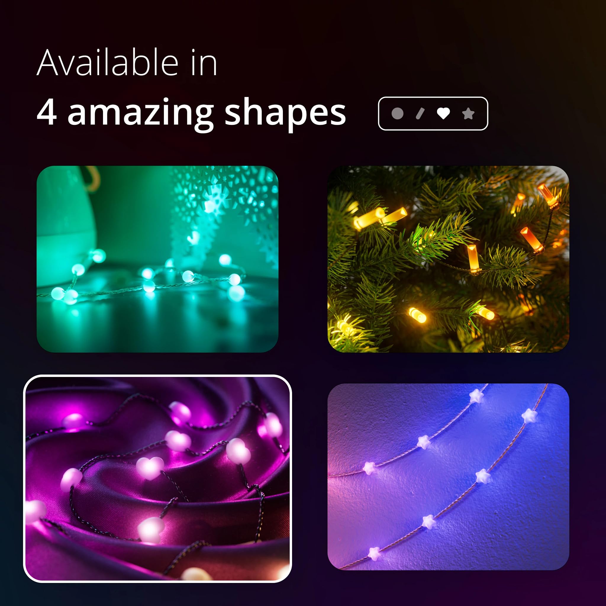 Twinkly Strings USB-C Heart 200 LED, Heart-Shaped LED Light String, RGB Multicolor LED Lights, Valentines Day Lights, Compatibl
