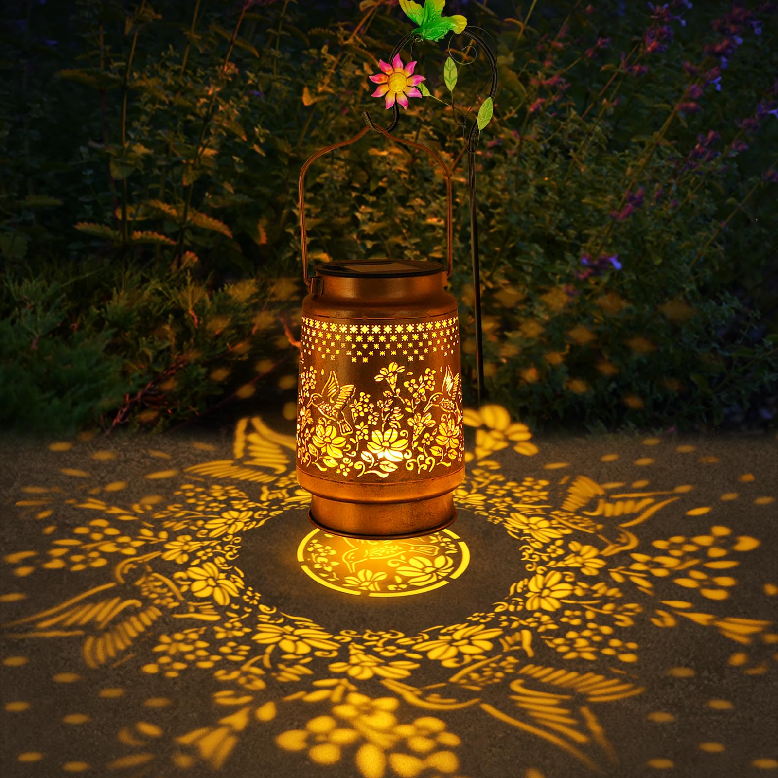 2 Pack Solar Lanterns Outdoor Hummingbird Garden Decor  Birthday Gifts For Mom Women Grandma Christmas  Waterproof Metal Hanging Solar Lights With Shepherd Hook Led Decorative Outside For Yard Patio