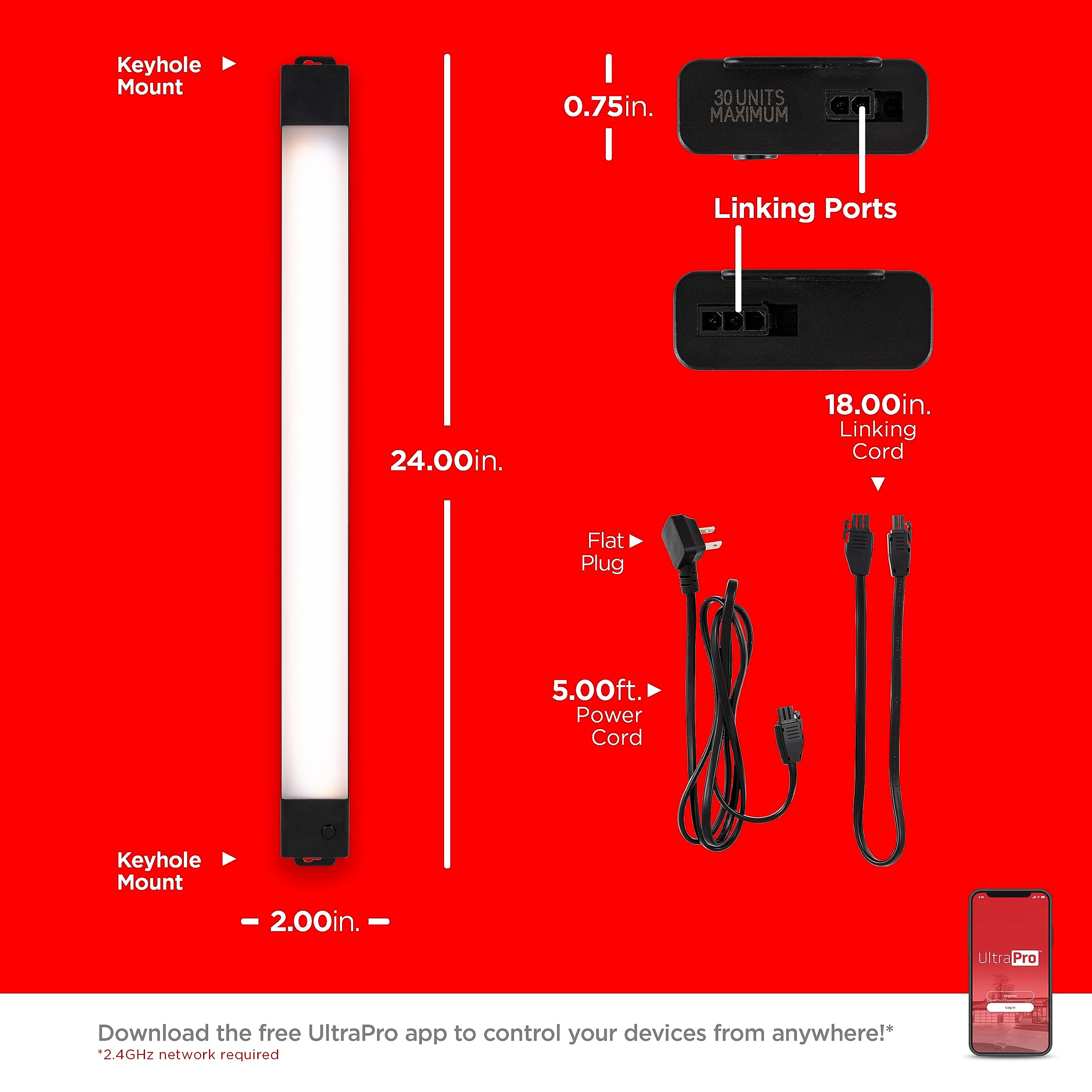 Ultrapro Wi-Fi Under Cabinet Lights, 24 Inch, Color Changing, Alexa & Google Assistant Compatible