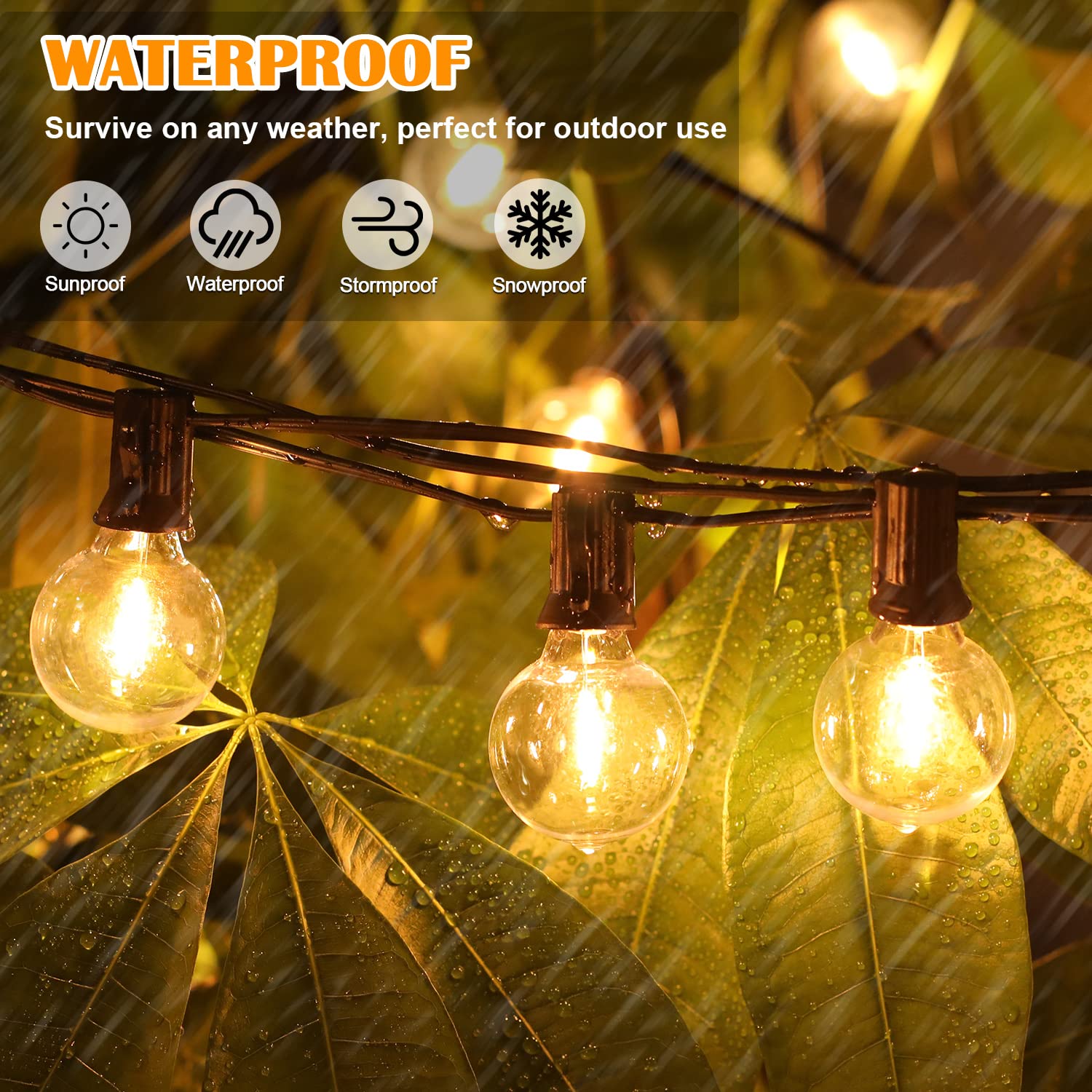 Brightever 200FT Outdoor String Lights, Dimmable LED with 100+4 Shatterproof G40 Globe Bulbs, Model GYPC-O100LAU