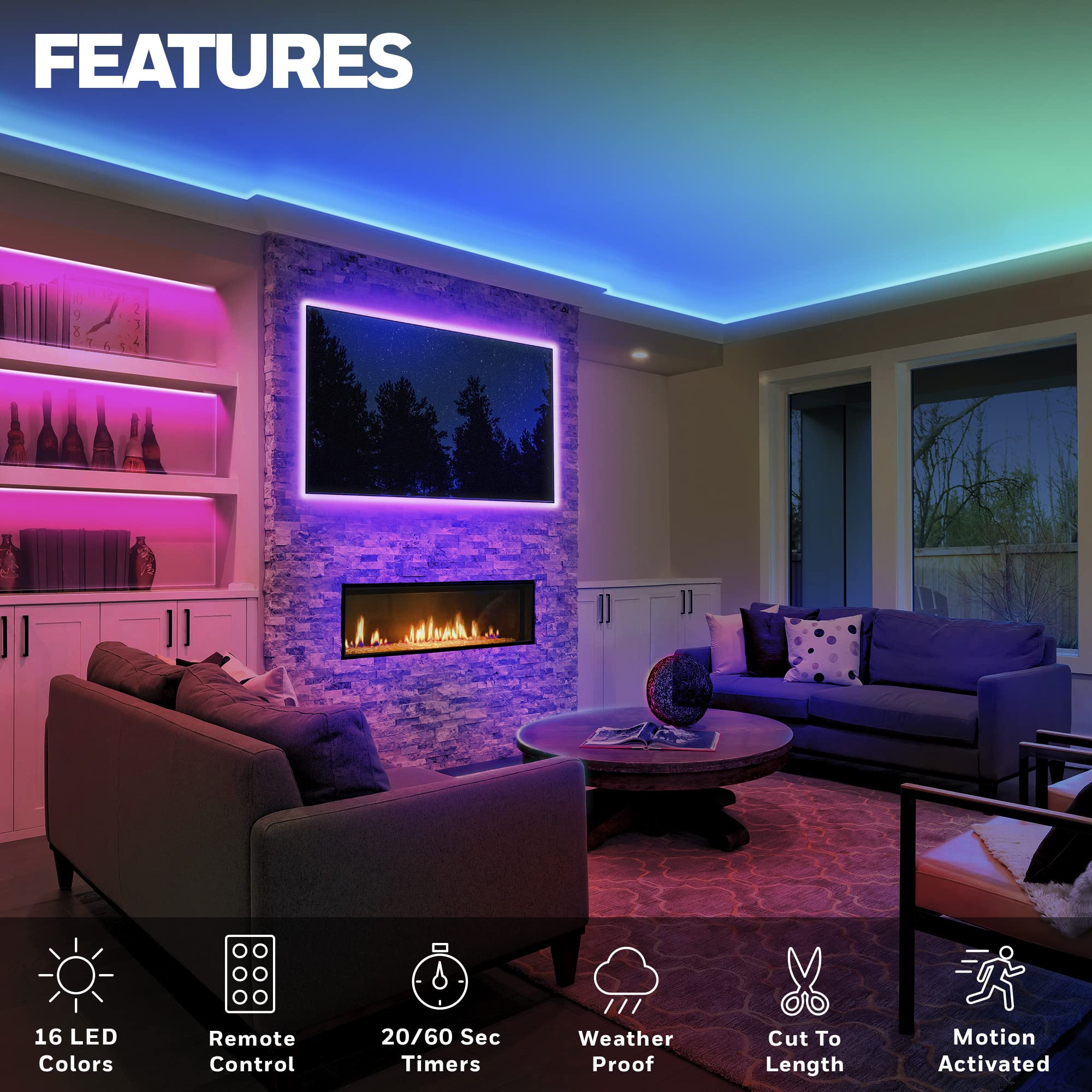 Honeywell LED Strip Light - Color Changing RGB, 16.4 ft, Motion Activated with Remote Control, Model HW-ST008-999W, Multicolor