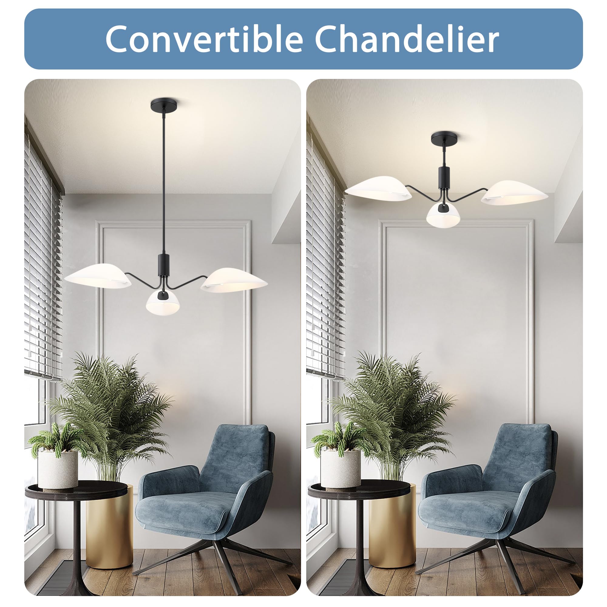 Mexo Modern Glass Chandeliers, Sputnik Chandelier Black Pendant Lighting Fixture Glass Shade Ceiling Light For Dining Room Kitch