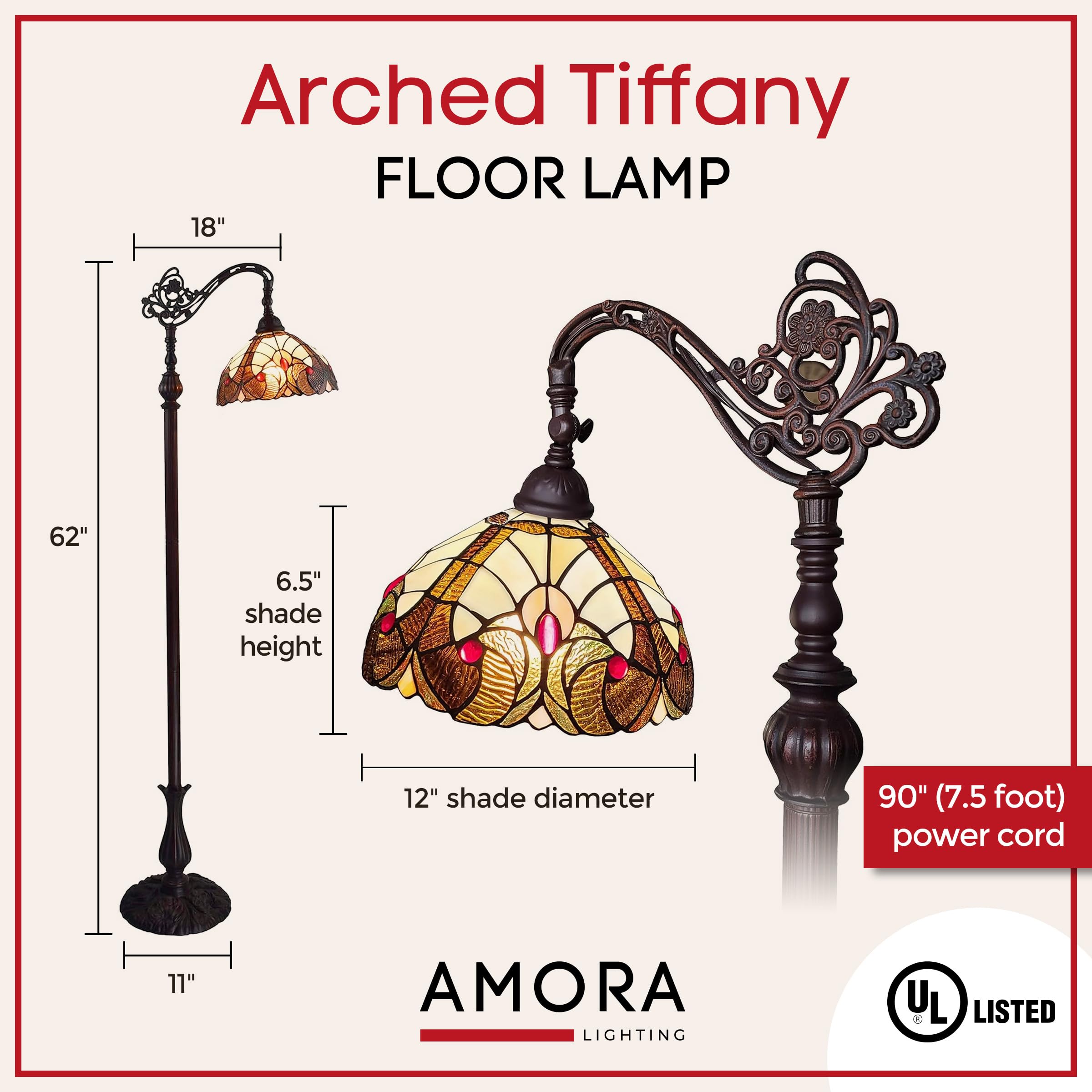 Amora Tiffany Style Floor Lamp, 62" Tall Vintage Stained Glass, Multicolored, Model AM344FL12 for Living Room & Bedroom Decor