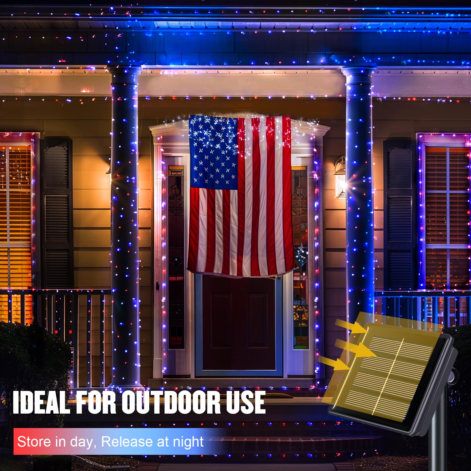 Jmexsuss 2 Pack Red White And Blue Solar Lights, Each 100 Led 33Ft Solar Fairy Lights Outdoor Waterproof, 4Th Of July Solar String Lights For Independence Day Outside Decorations