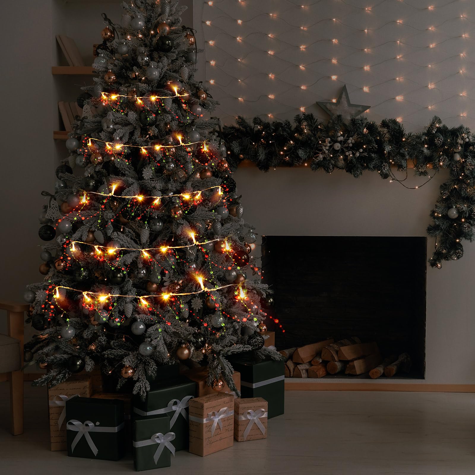 Mudder 30 LEDs Christmas Fairy Lights with Mistletoe Decoration Berry Beaded Garland for Christmas Home Indoor Decor (Rose Gold)
