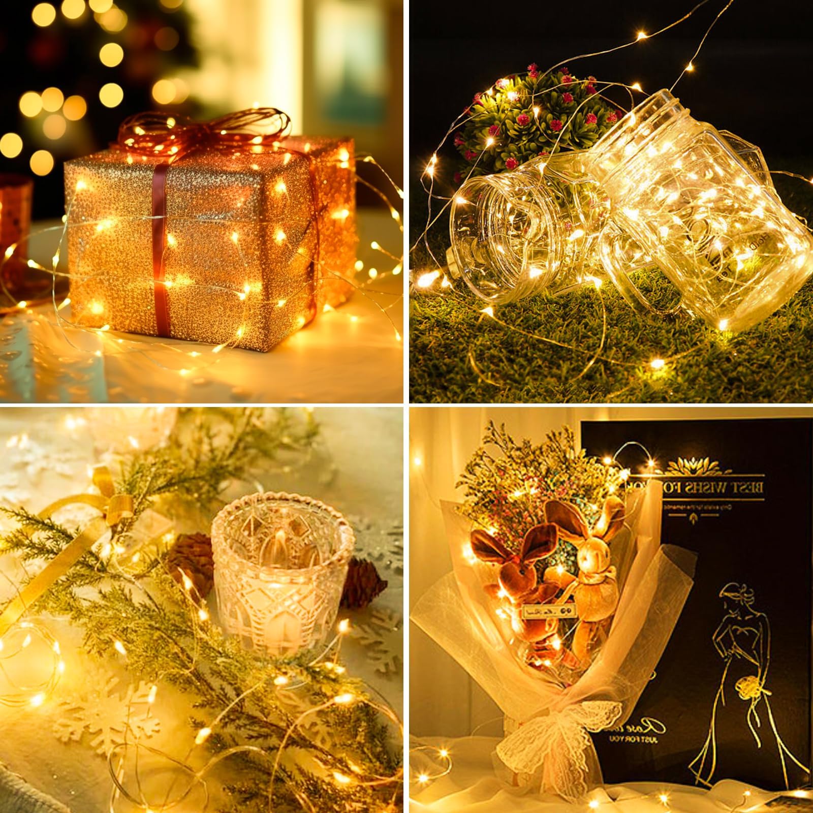 litogo 5 Pack Fairy Lights, 7FT 20LED Battery Operated, Waterproof Silver Wire, Warm White, Model L20-5T