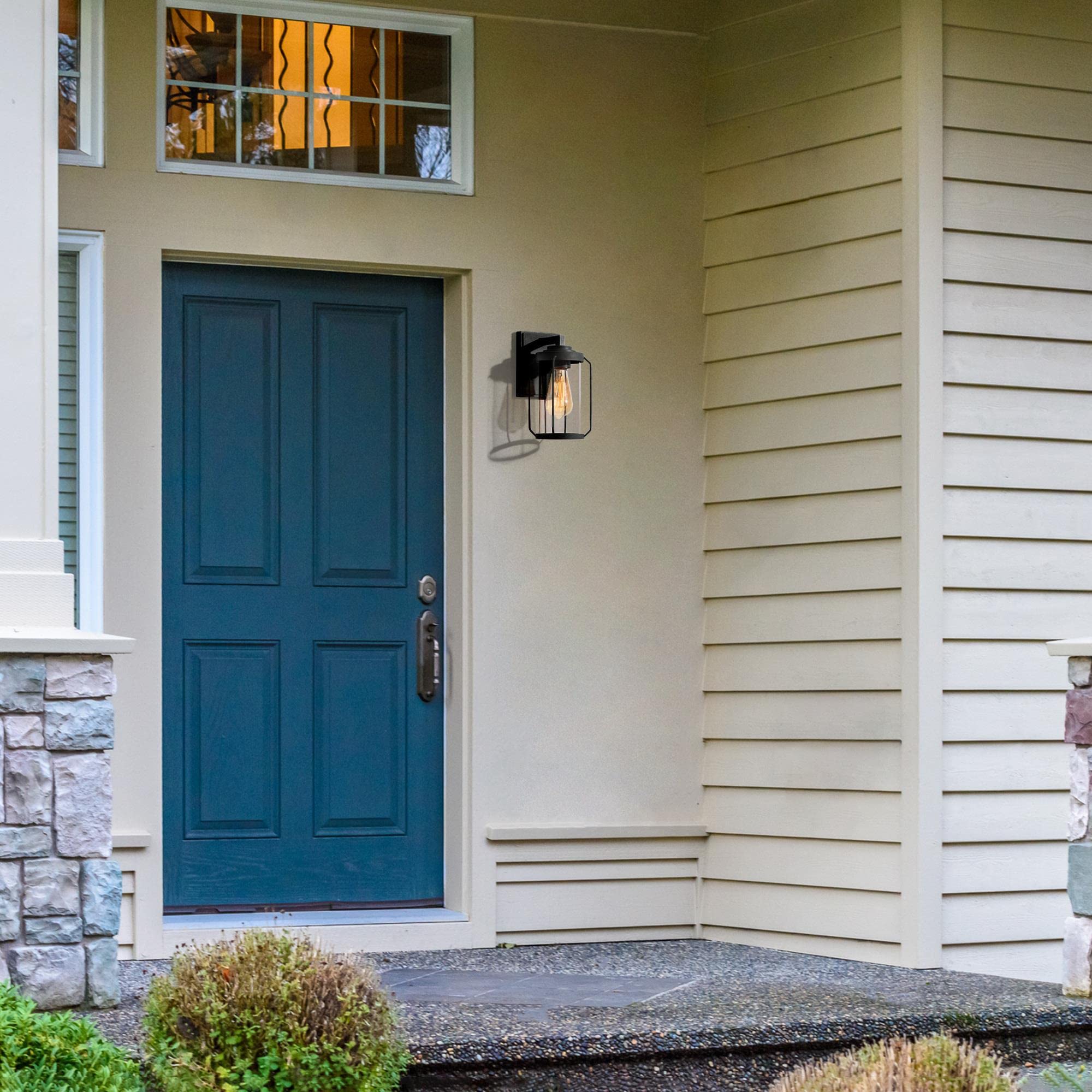 Classy Leaves Outdoor Light Fixture - Black Waterproof Farmhouse Porch Light With Clear Glass