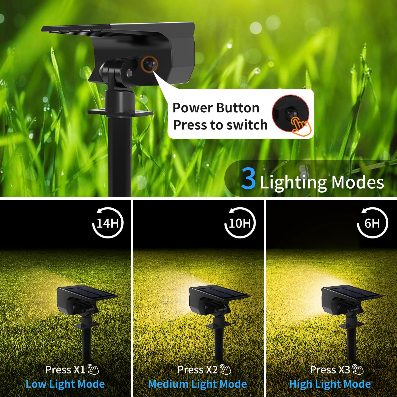 Tadyreal Solar Spot Lights 10 Pack, 46 LED, Waterproof, 3 Modes, Warm White, Auto On/Off, for Yard Garden Pathway