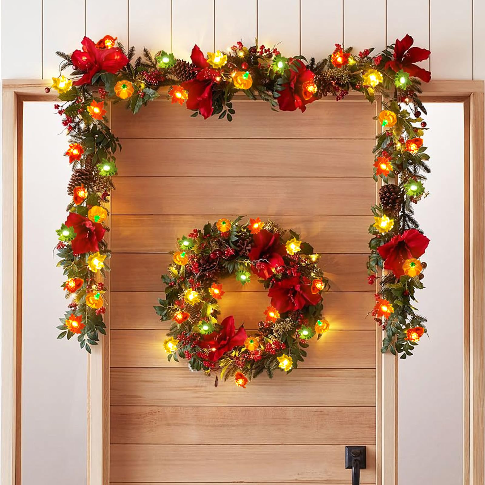 Thanksgiving Fall Lights Decoration 10Ft 30 Led 3D Pumpkin Maple Leaf Acorn Battery/Usb Operated With Remote Fall Halloween Lights Pumpkin Decor Fall Garland Lights Indoor Outdoor Thanksgiving Decor