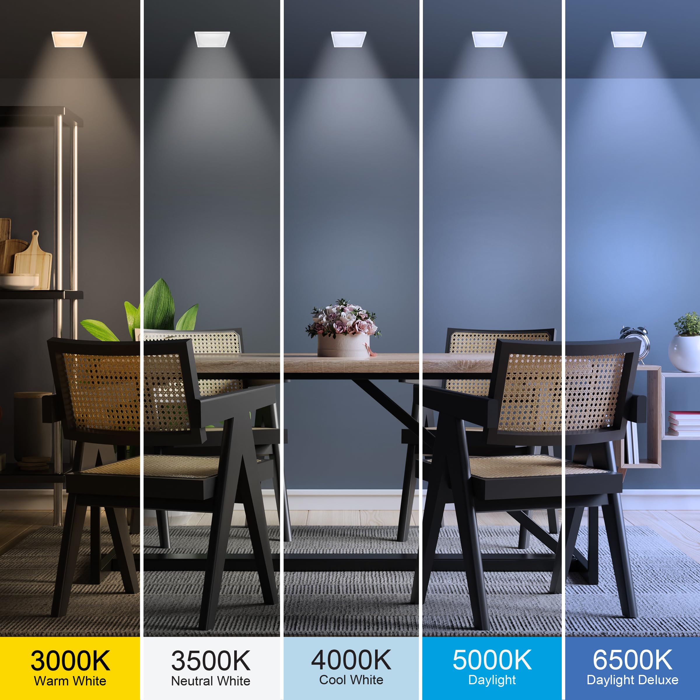 Feit Electric 7.5" LED Square Ceiling Light, Dimmable Flat Panel, 5CCT, Fits 5/6" Cans, Aluminum, Model 74208/6