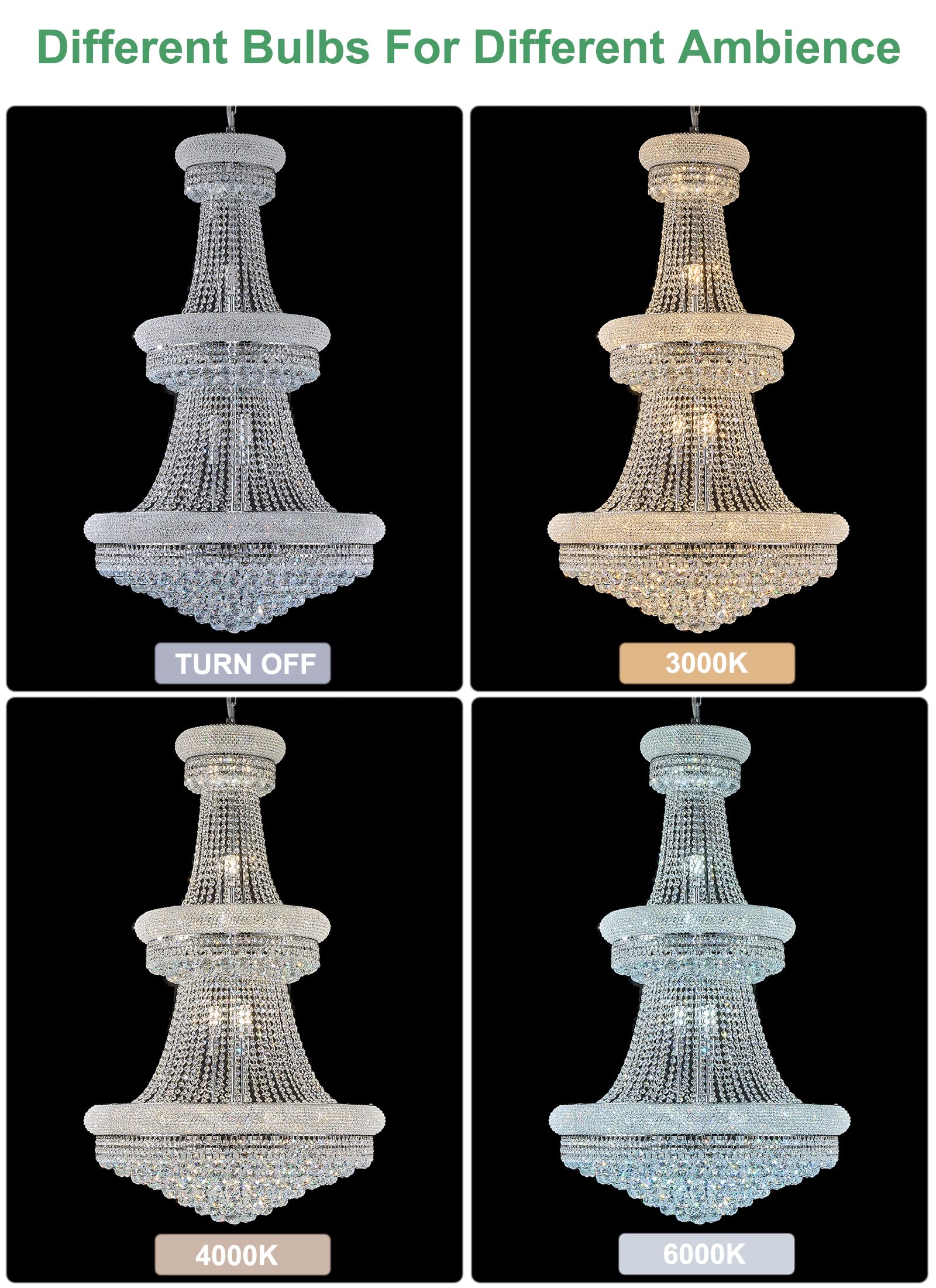 Homeooze 31 - Light Large Empire Crystal Chandelier For High Ceiling Foyer Entryway Staircase Living Room Dining Room Chrome Fin