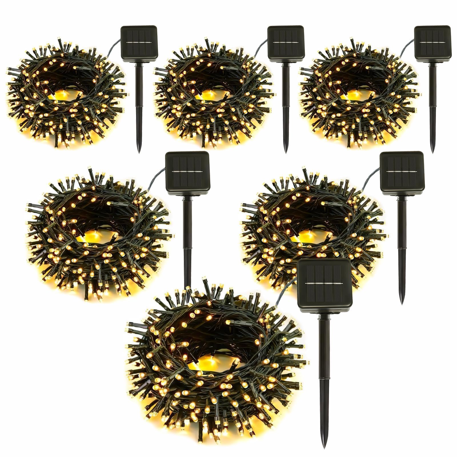 SyouHome Solar String Lights 600 LED 236Ft IP65 Waterproof 8 Modes 6 Pack Warm White