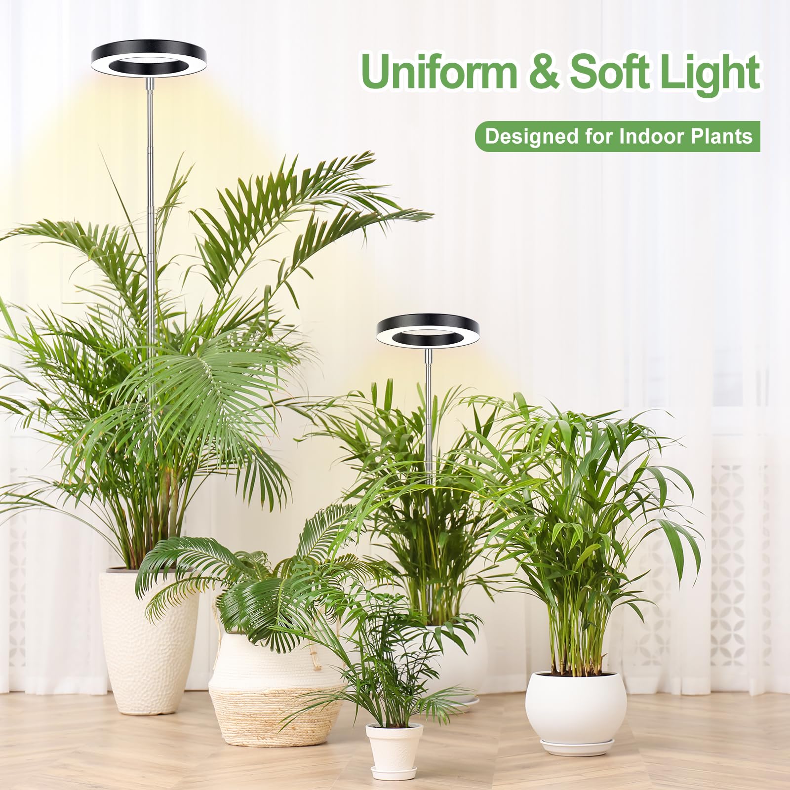 Lbw Grow Lights For Large Indoor Plants, 144 Leds Full Spectrum Plant Light, Growing Lamp With 4 Dimmable Levels, 4/8/12H Timer, 59In Height Adjustable, Halo Plant Lamp For Tall Plants, Black, 2 Pack