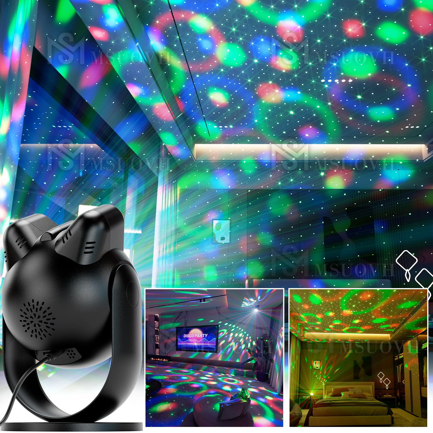 Disco Ball Party Lights, Disco Light With Star Projector 7 Colors Dj Strobe Lamp Sound Activated Stage Strobe Light For Living R