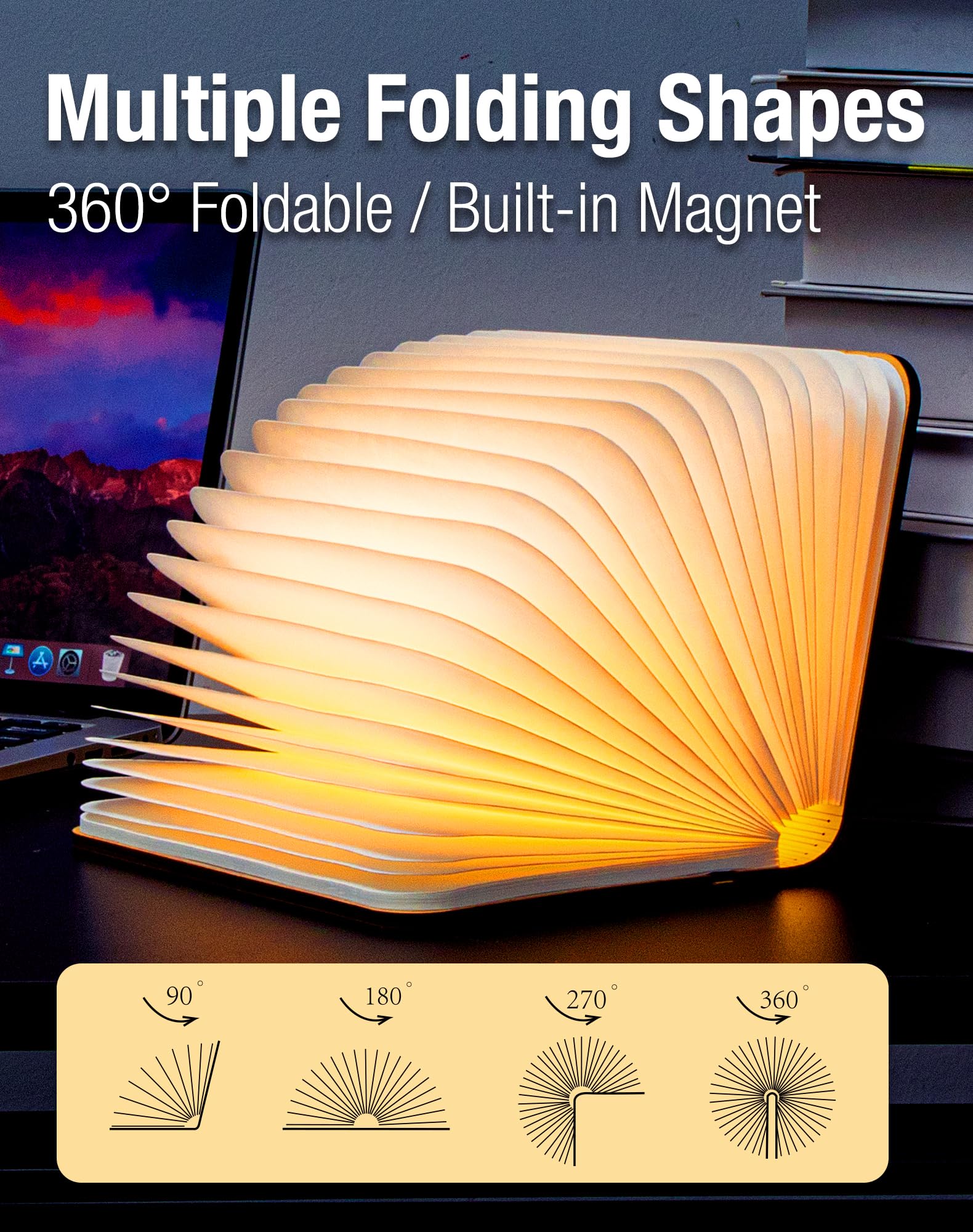 ZBOLE Wooden Book Lamp - 8.3 Inch LED Ambient Lighting, Walnut Color, Large Size, Ideal for Book Lovers & Teacher Appreciation Gifts