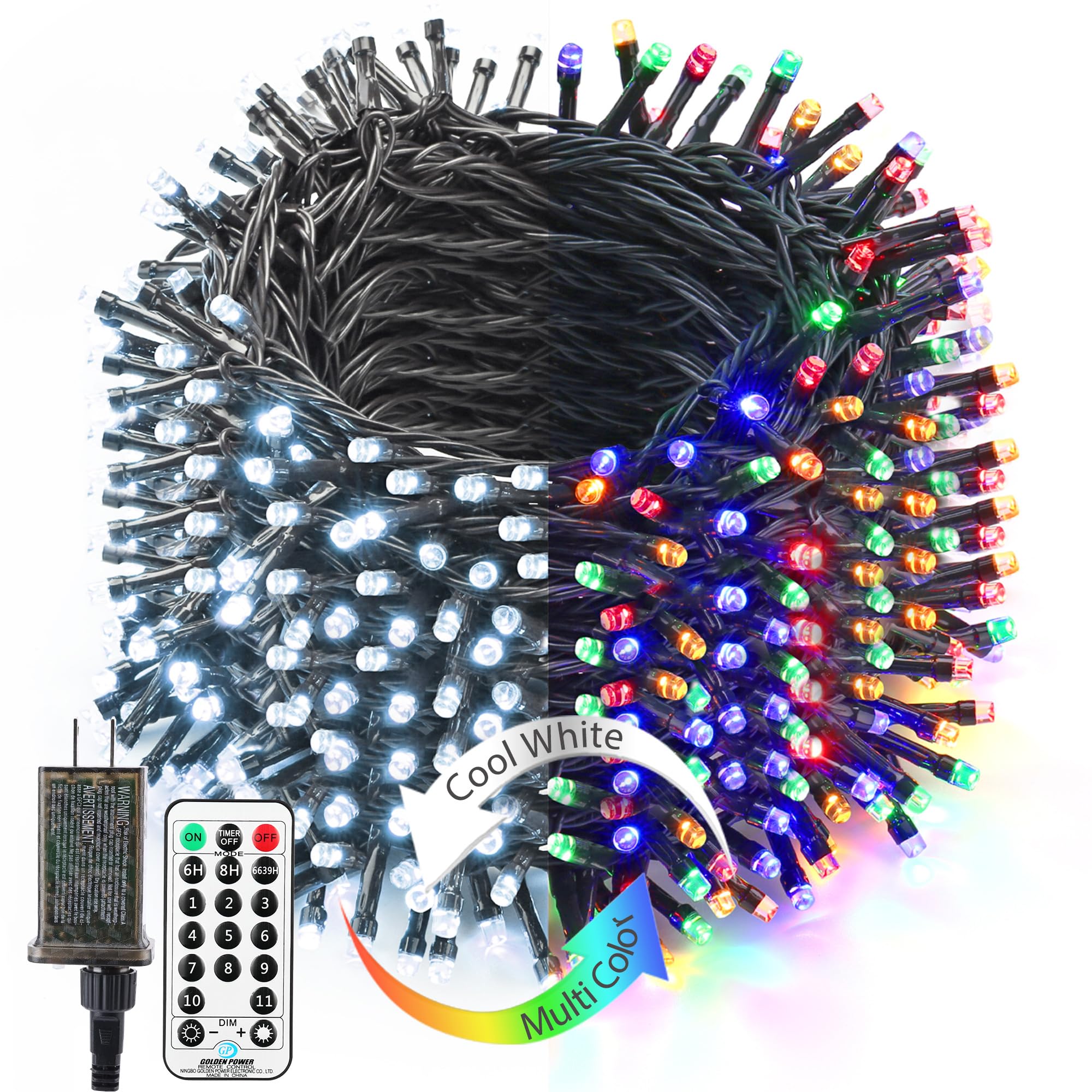 Brizled Christmas String Lights, 279ft 800 LED Color Changing Christmas Lights with Remote, 11 Modes Tree Light Cool White & Mul