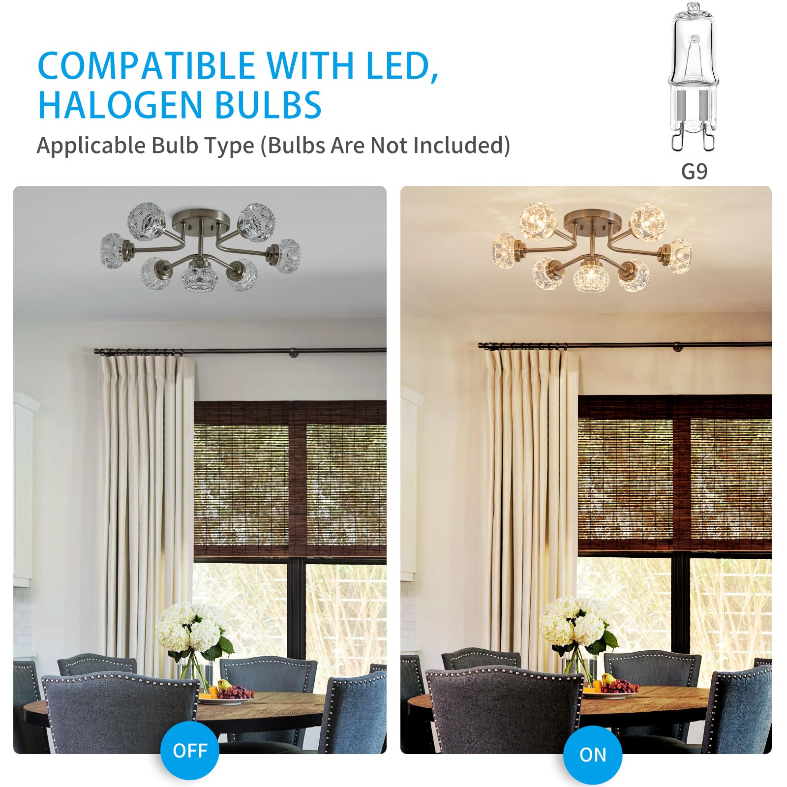 XINGQI Modern Sputnik 7-Light Ceiling Light Fixture, Brushed Nickel Chandelier for Dining Room, Bedroom, Kitchen, Model MXY002-BN