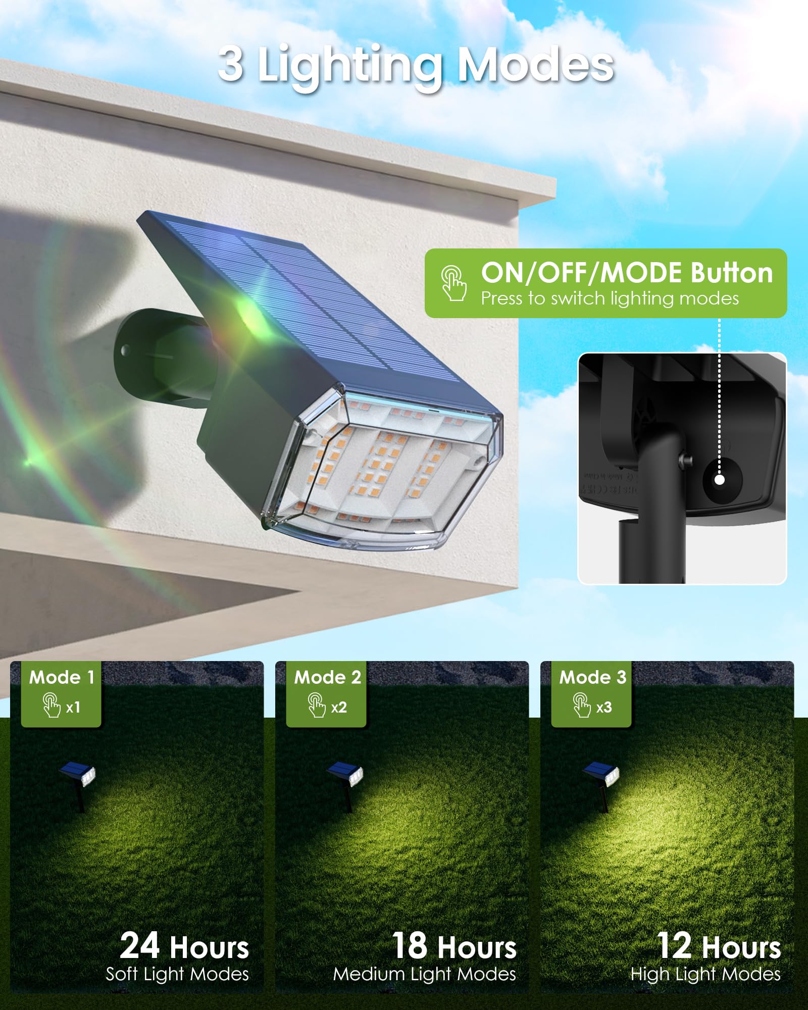 Auderwin Solar Spot Lights Outdoor Waterproof Ip65 Landscape Spotlights 63 Leds 3 Lighting Modes Solar Spot Lights For Outside,