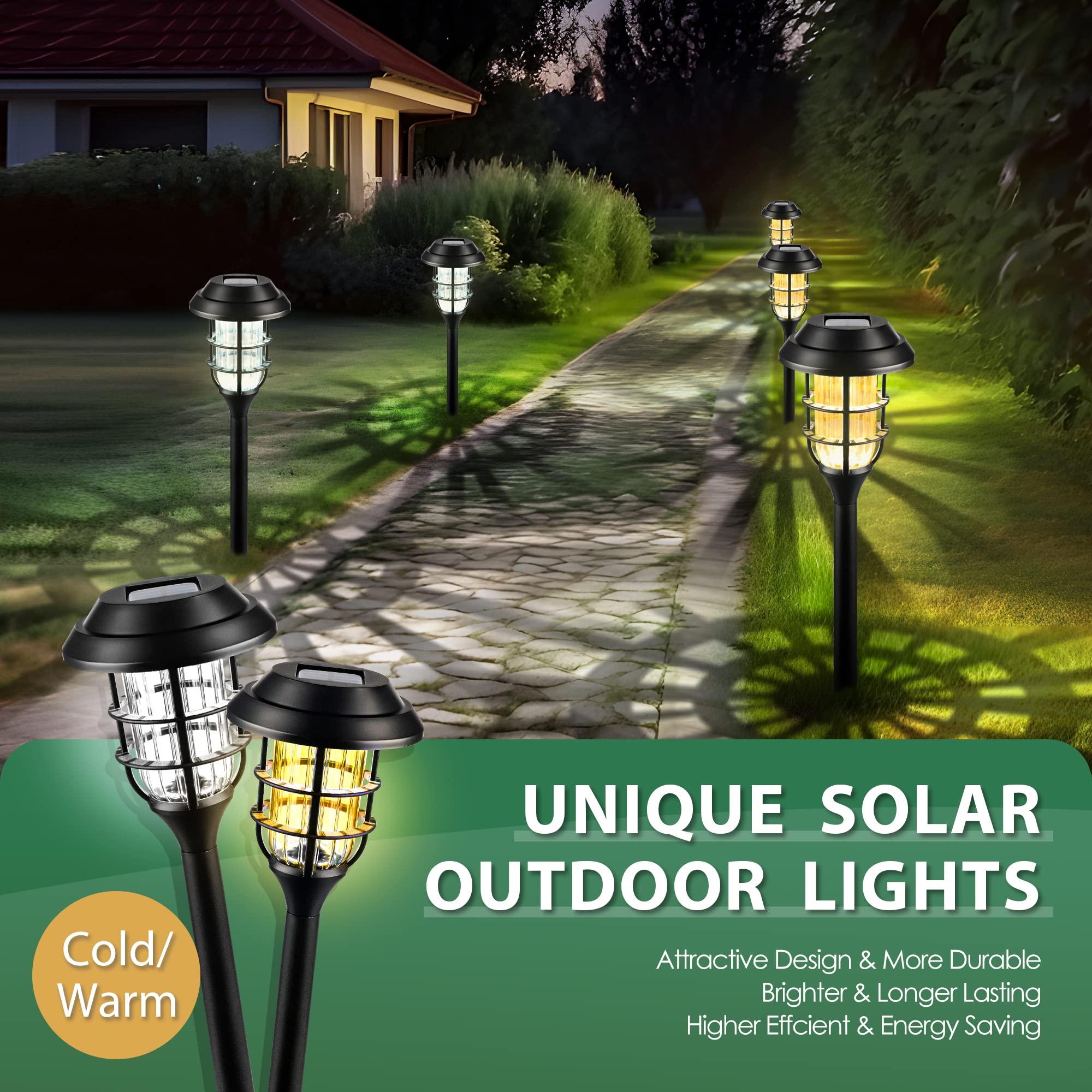 SOLPEX Solar Outdoor Path Lights, 8 Pack Cold White, Waterproof Landscape Lighting for Garden, Yard, Patio, Model 8348-X