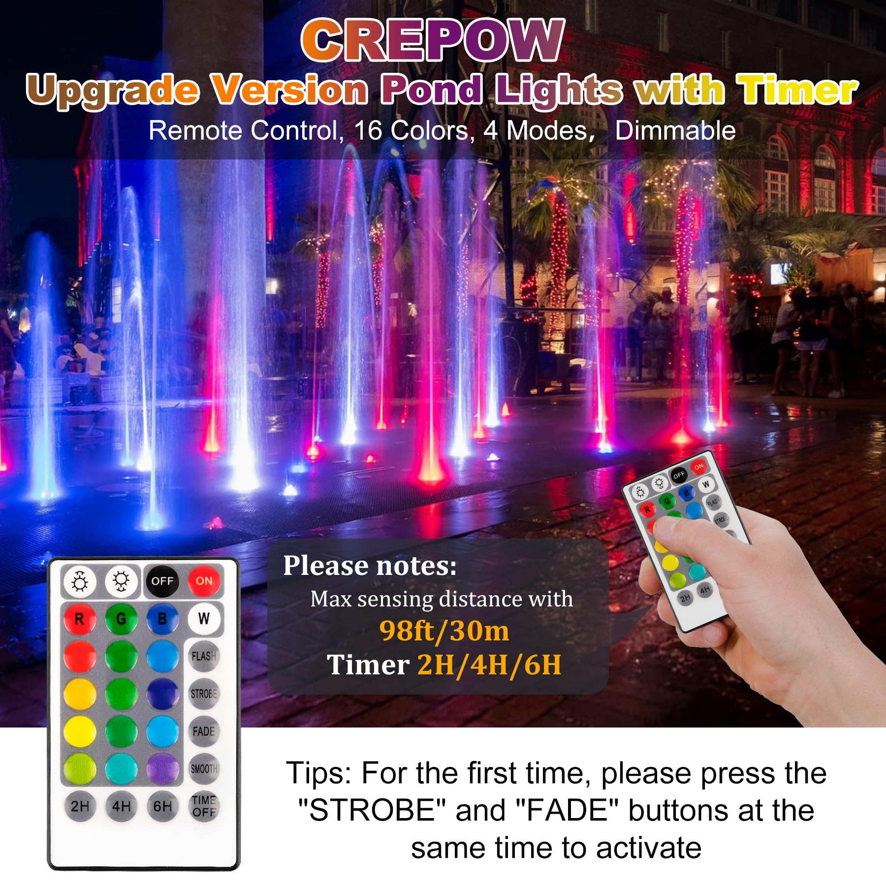 Crepow Rgb Pond Lights Set Of 5 - Bright Led Submersible Waterproof Spotlights With Timer & Remote