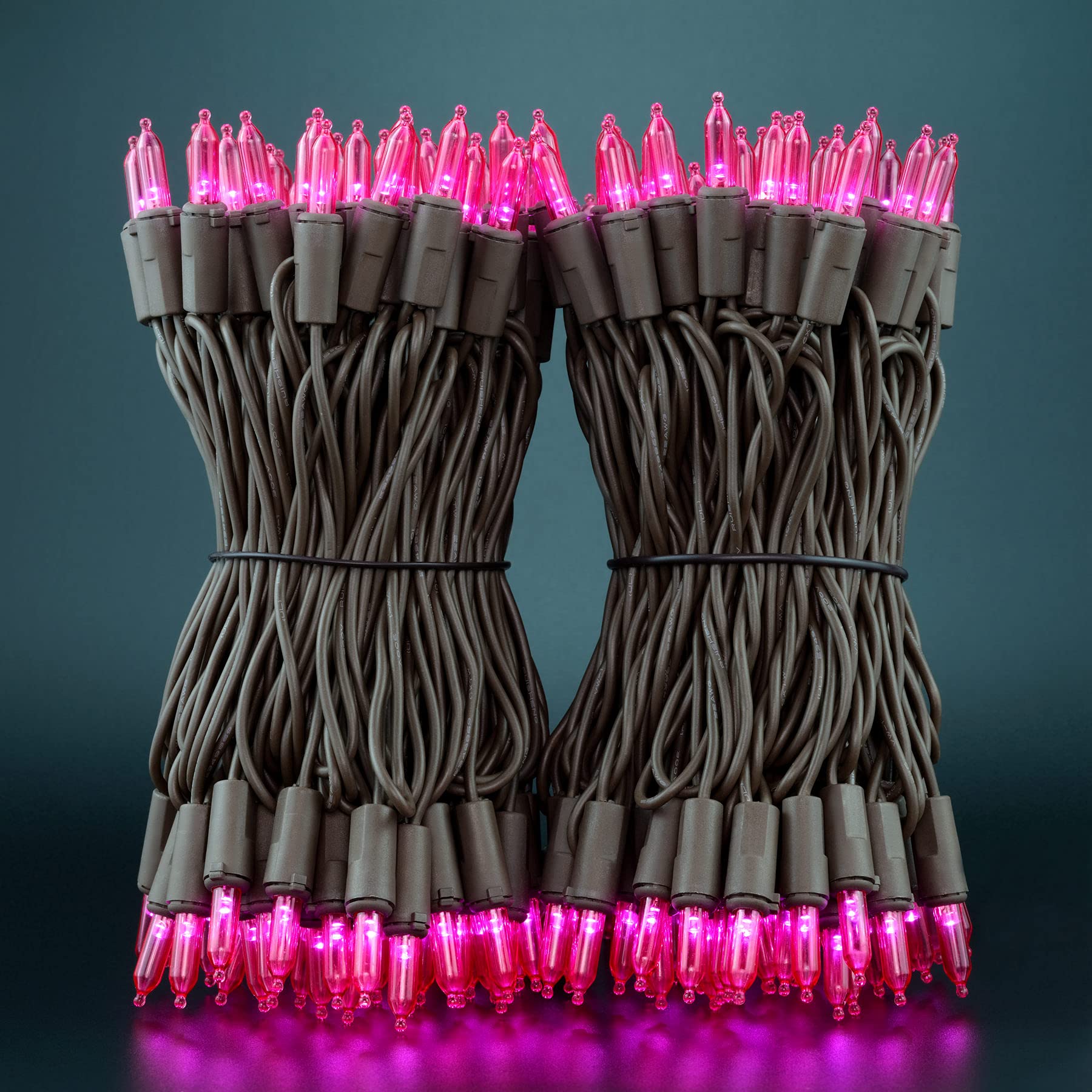 Yuletime 200 Pink Led Christmas Lights, 66 Feet Brown Wire Ul Certified Commercial Grade Holiday String Light Set