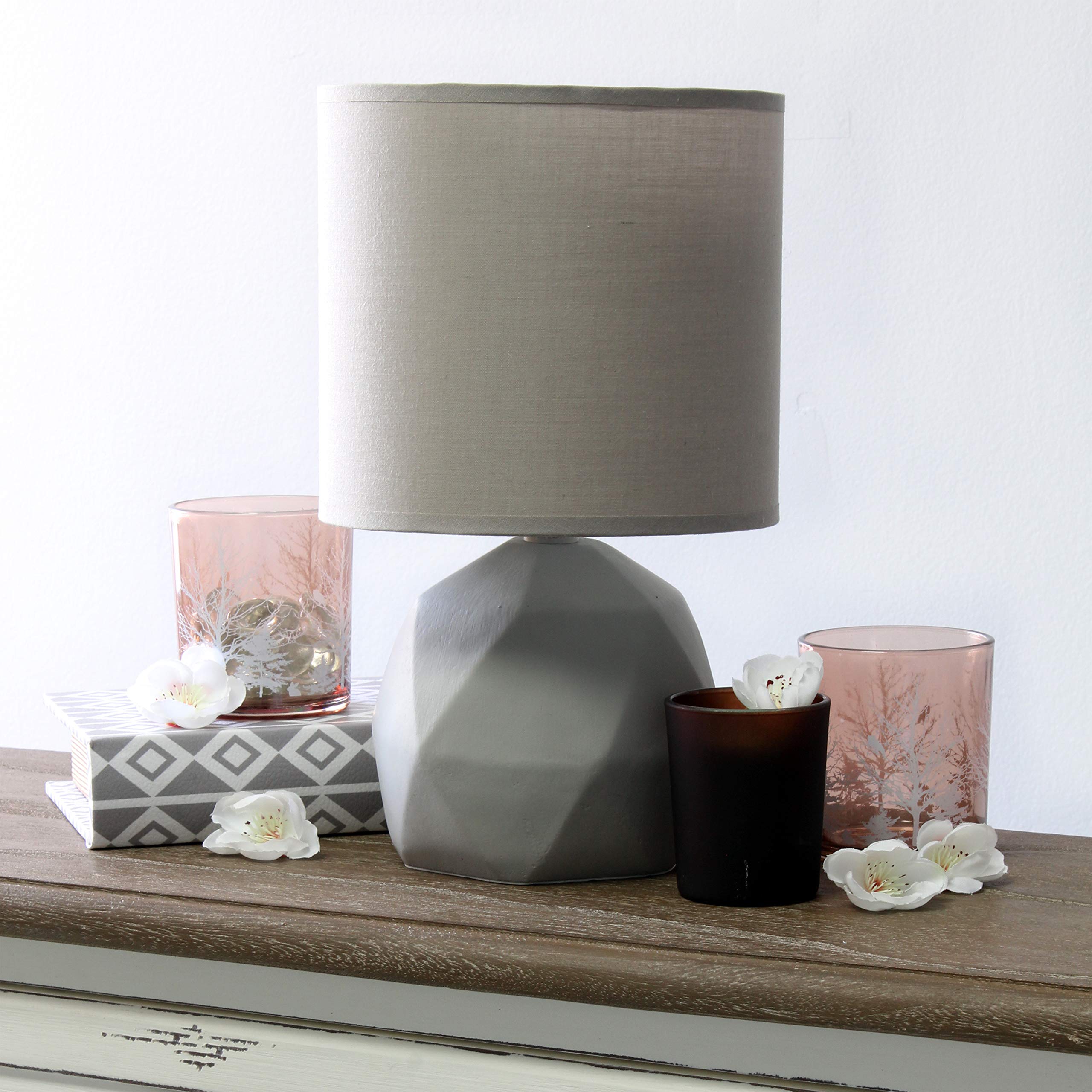 Simple Designs Lt2060-Gry Geometric Concrete Table Lamp, Gray