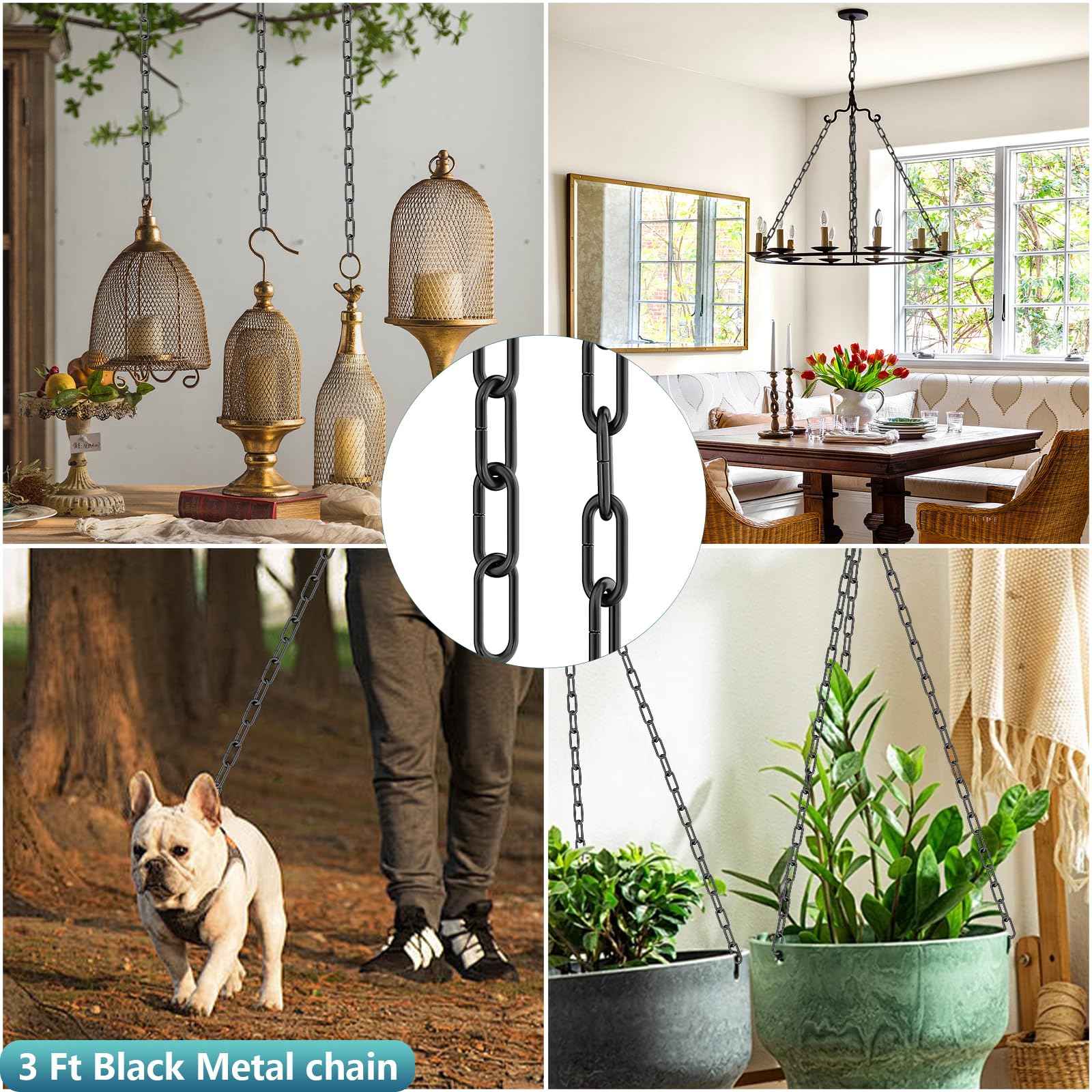 Garini 3 Feet Industrial Black Light Fixture Chain, Metal Pendant Chandelier Chain