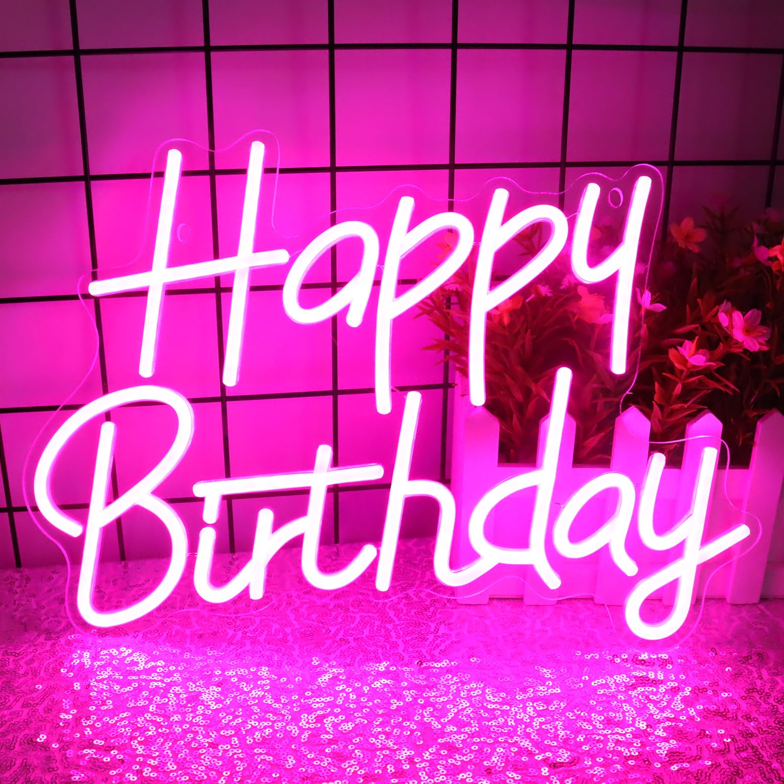 AYwYyjCh Happy Birthday Neon Sign LED Light Dimmable Wall Decor 11.8inx15.7in Warm White Acrylic